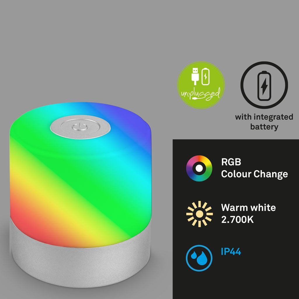 Briloner Leuchten Tischleuchte 7462014, Dimmfunktion, LED fest integriert, 2700K - Extra-Warmweiß, USB-C, Leuchtdauer 15h, 2700 K, schwarz, IP44, 7 cm