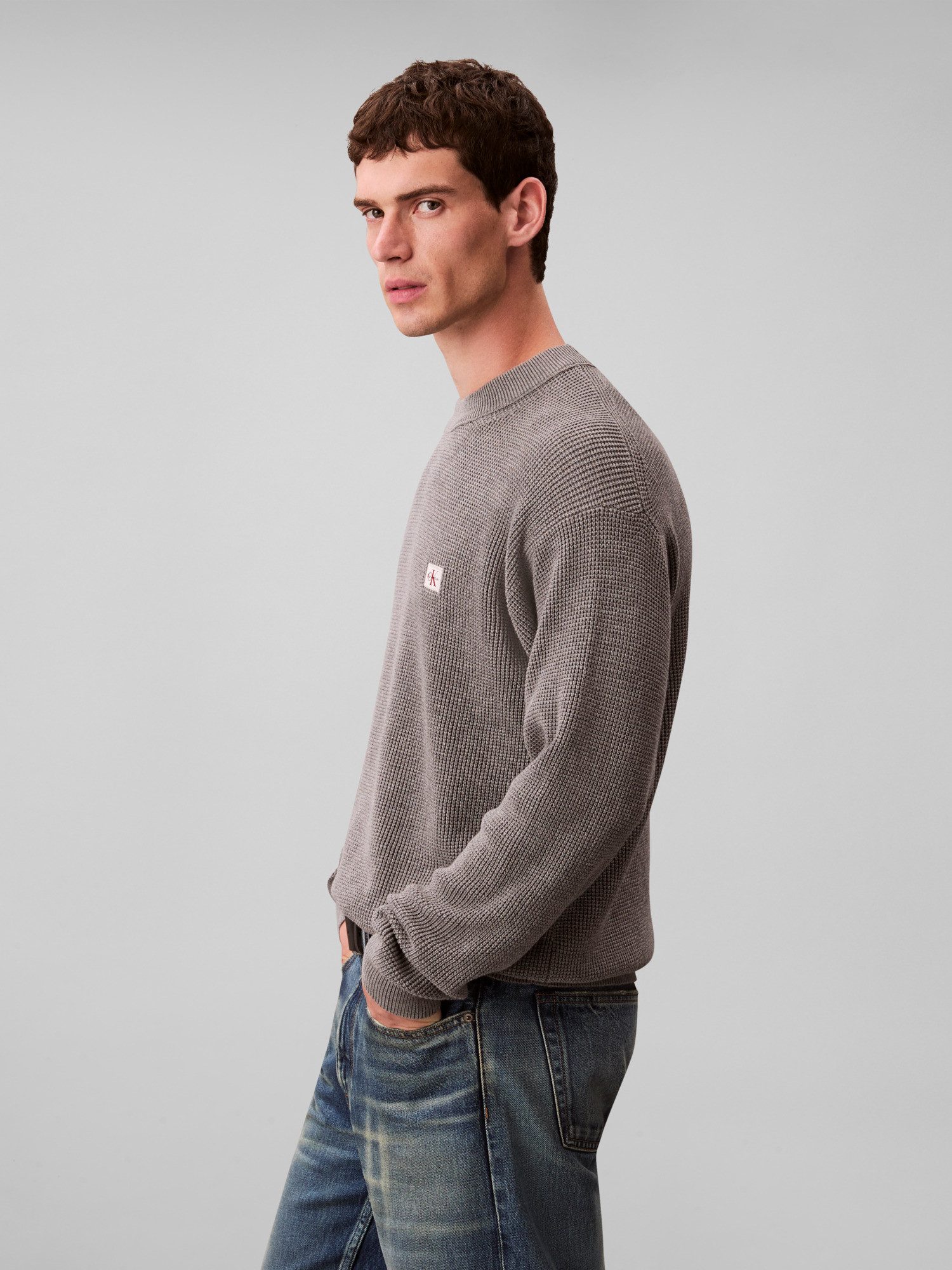 Calvin Klein Jeans Rundhalspullover LS EZ COTTON WAFFLE CRWNK SWTR 9 Rundhalsausschnitt, regular fit