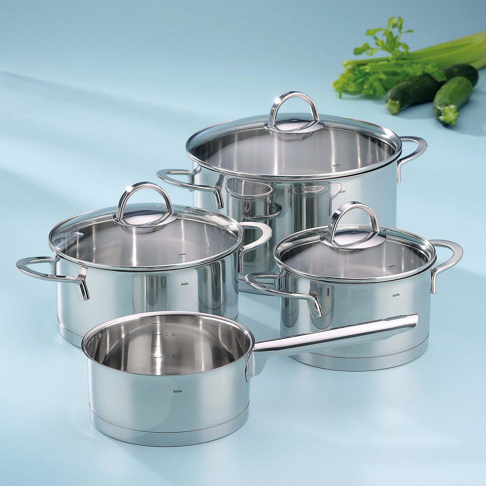 kela Topf-Set Cailin, Glasdeckel mit Edelstahlgriff, -180°C backofenfest, spühlmaschinenfest