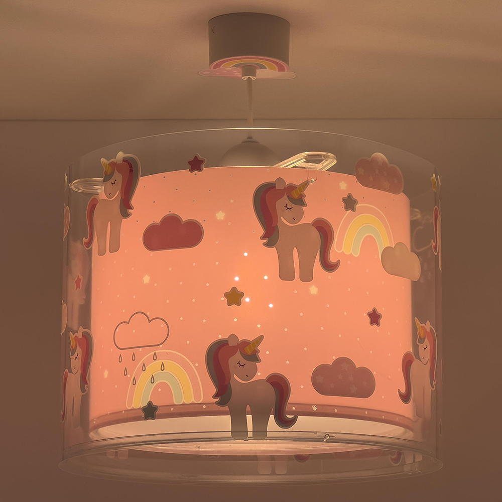 click-licht Hängeleuchte Kinderzimmer Pendelleuchte Unicorns in Rosa und Weiß E27, keine Angabe, Leuchtmittel enthalten: Nein, warmweiss, Hängeleuchte, Pendellampe, Pendelleuchte