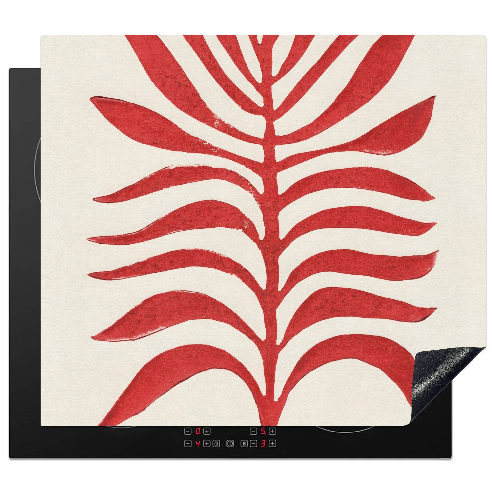 MuchoWow Herdblende-/Abdeckplatte Pflanze - Vinyl, nutzbar, tlg), (1 Abstrakt, Ceranfeldabdeckung 60x52 Mobile - Rot Arbeitsfläche Blätter - cm