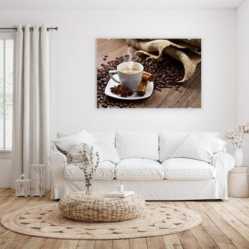 Primedeco Glasbild Wandbild Heisser Kaffee mit Aufhängung, Kaffee