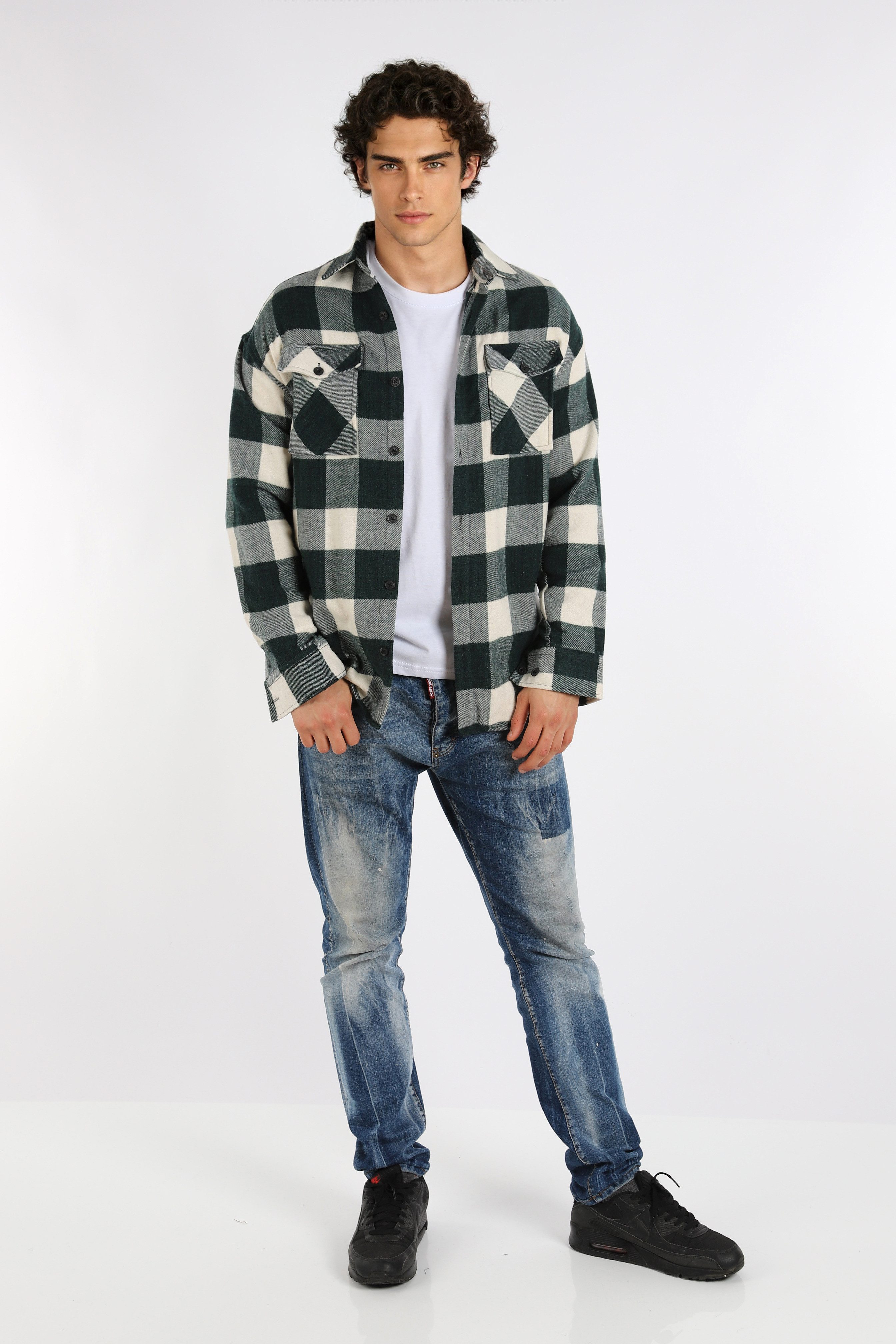 Megaman Jeans Flanellhemd Herren Holzfällerhemd Flanellhemd Kariert Freizeithemd Jacke