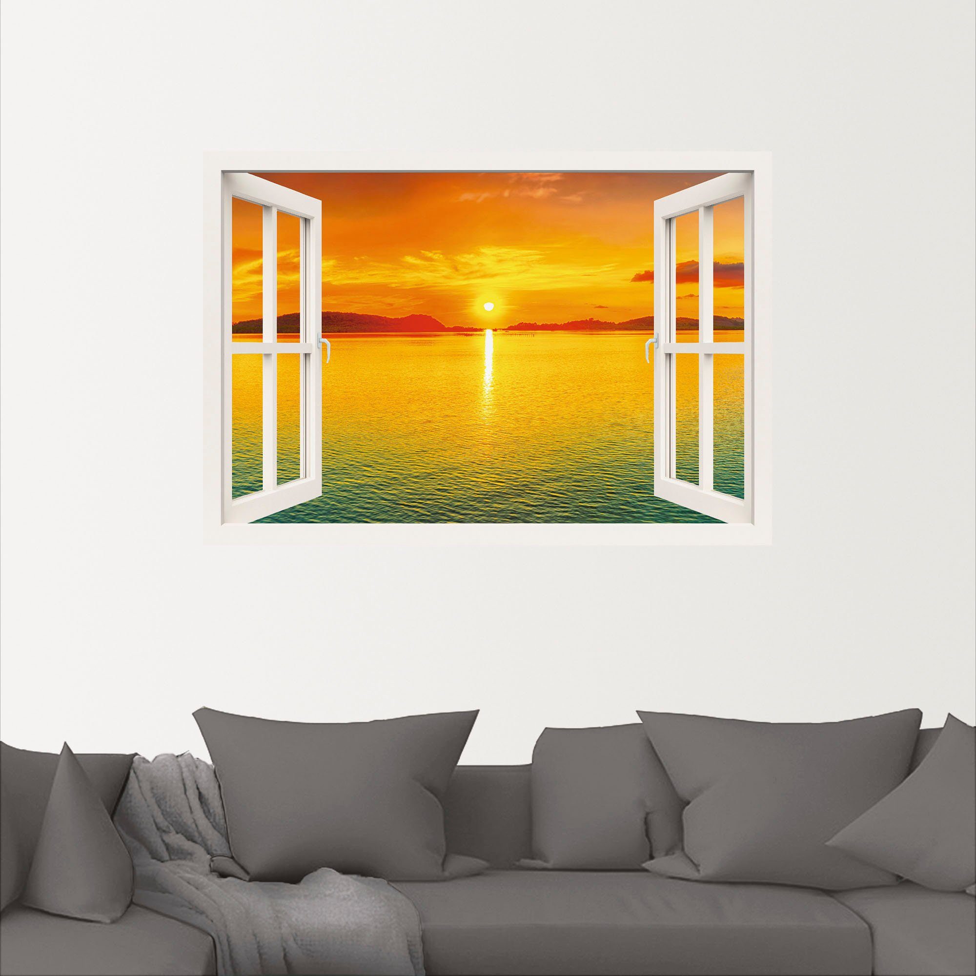 Artland Wandbild Fensterblick - Sonnenuntergangspanorama, Poster Fensterblick oder Leinwandbild, Größen versch. Wandaufkleber St), als (1 in