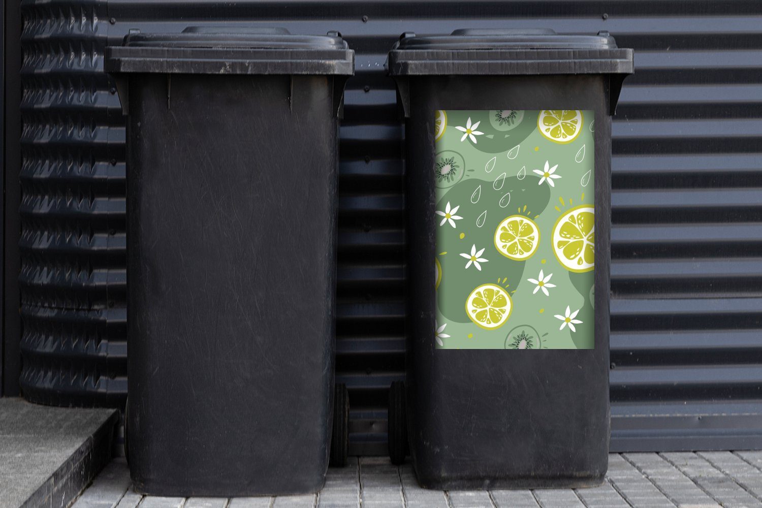 Blumen Mülleimer-aufkleber, - Wandsticker Container, St), MuchoWow (1 Sticker, - Mülltonne, Sommer Abfalbehälter Früchte - Tropfen
