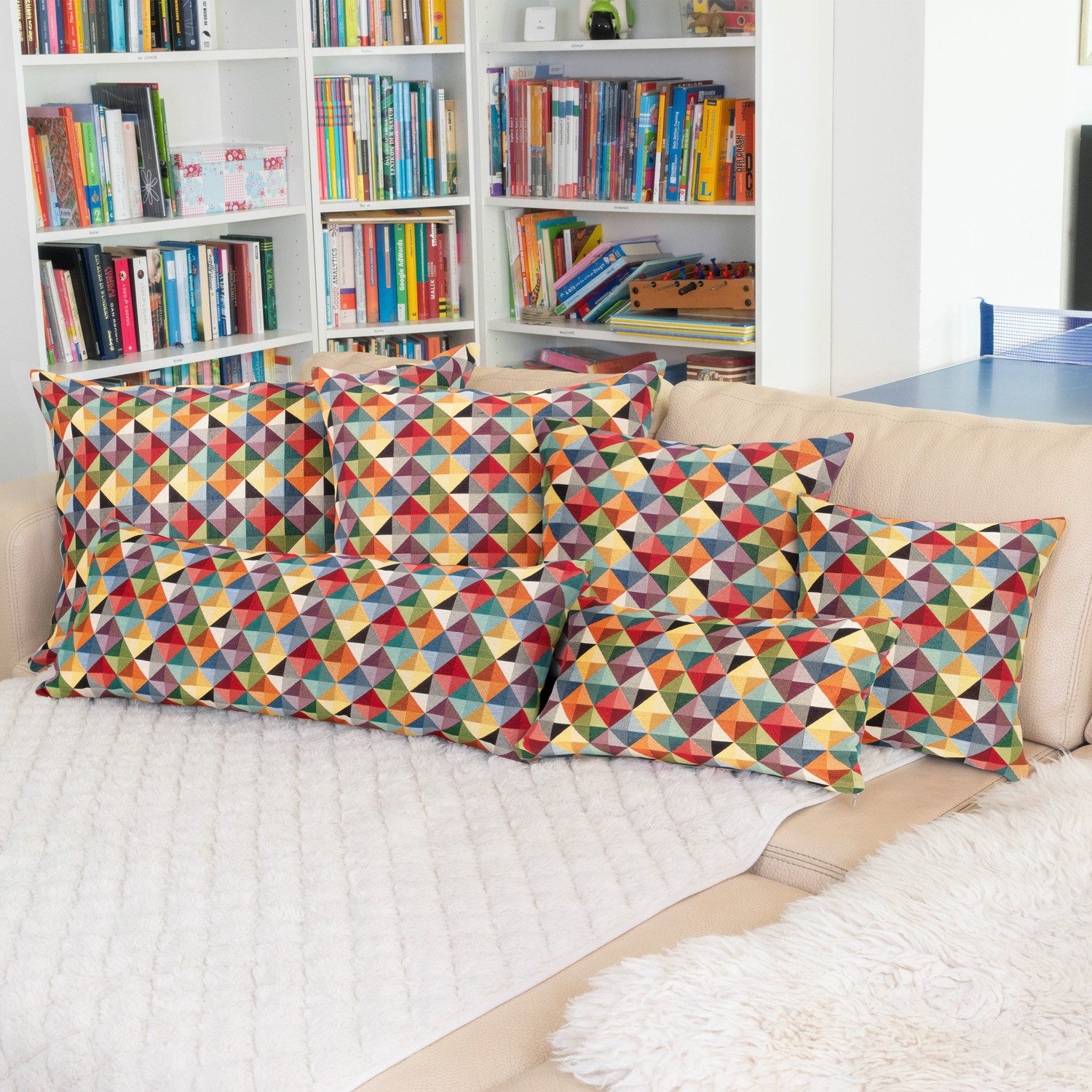 Selfitex Dekokissen XXL 60x80, inkl. Füllkissen, bunter Gobelin-Stoff, Sofakissen aus einer Baumwollmischung, für Bett und Couch.