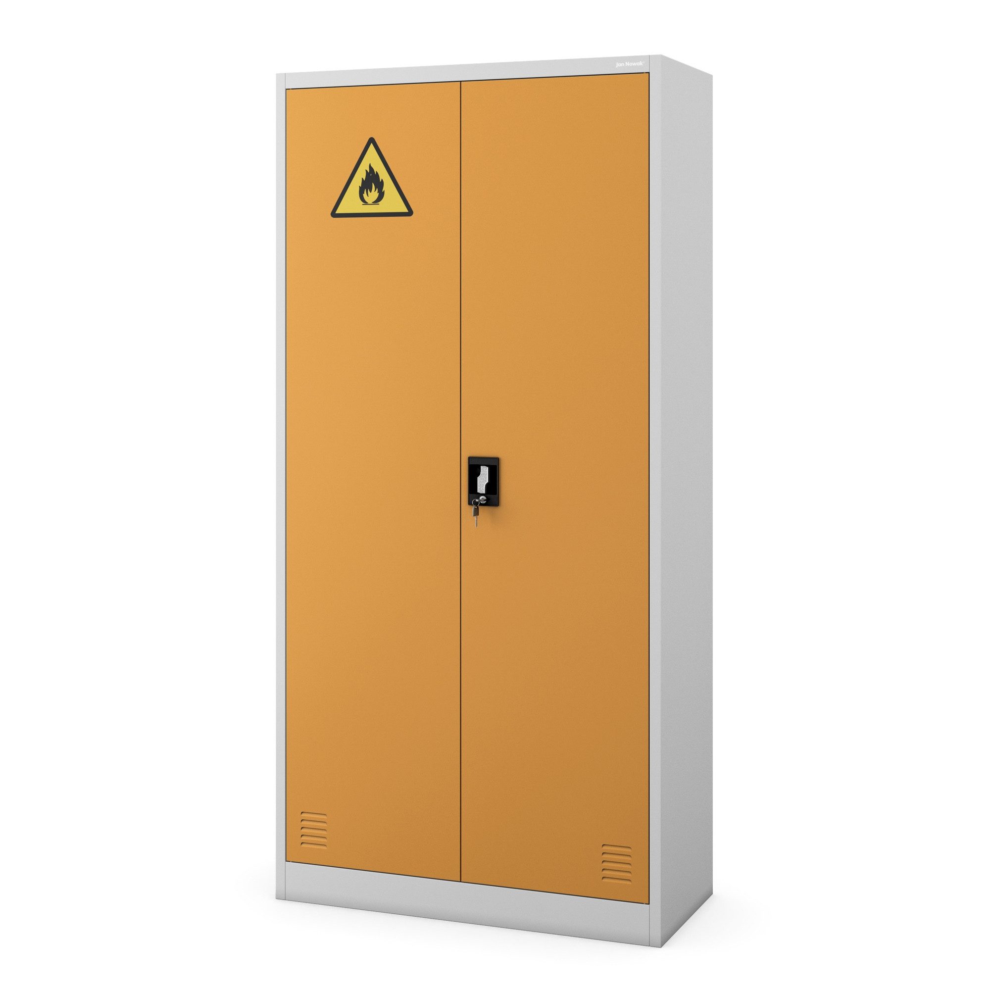 Jan Nowak Mehrzweckschrank Chemikalienschrank MARIA 90 cm 4 Auffangwannen Lüftung Stahl (0,6 mm 185 x 90 x 40 cm antikorrosiv regulierbare Böden) Gefahrstoffschrank 3-Punkt-Schloss Wandmontage Grau-Gelb 50 kg