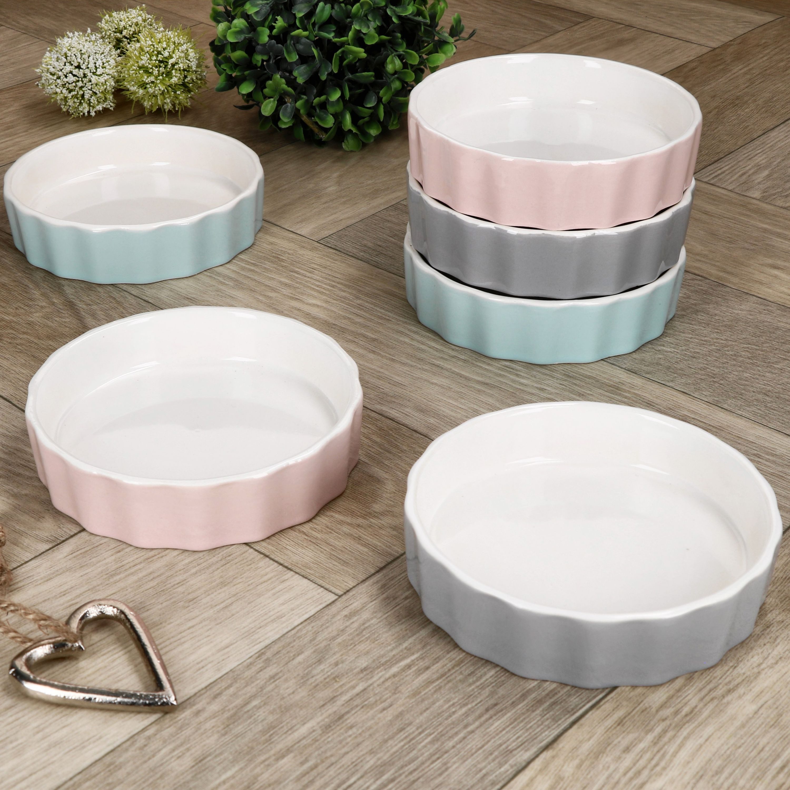 MamboCat Auflaufform 6er Set Crème Brûlée-Förmchen Emilia rosa mint grau Schälchen, Porzellan – Bild 3 von 5