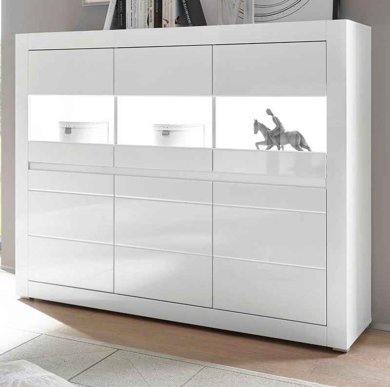 Furn.Design Highboard Nobile (Schrank in weiß mit 6 Двері, 164 x 131 cm), Hochglanz, mit Soft-Close