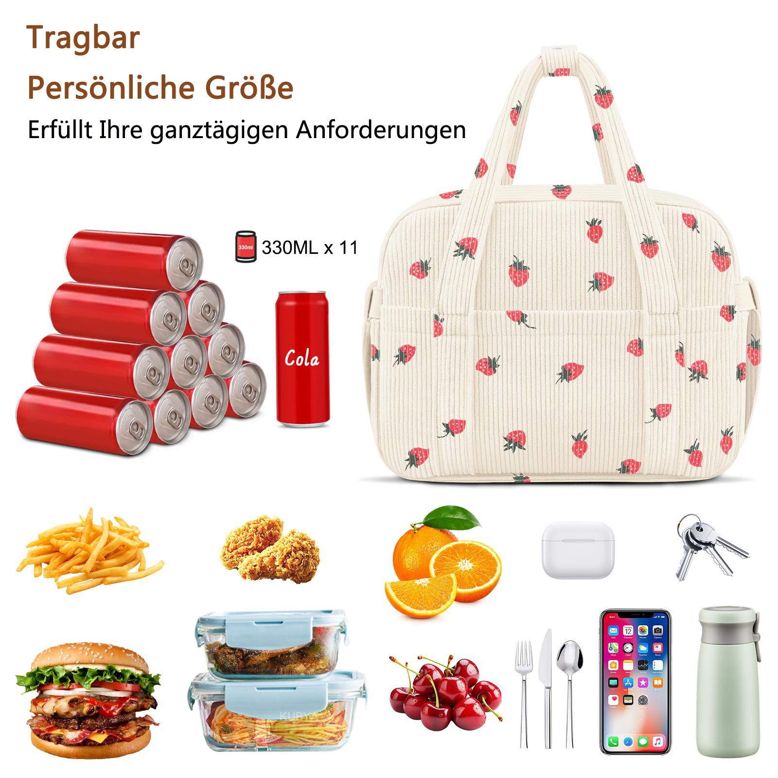 Coonoor Lunchbox Lunchtasche für Damen, Erwachsene und Herren, isoliert, wiederverwendbar, auslaufsicher, weicher Cord – Bild 2 von 5
