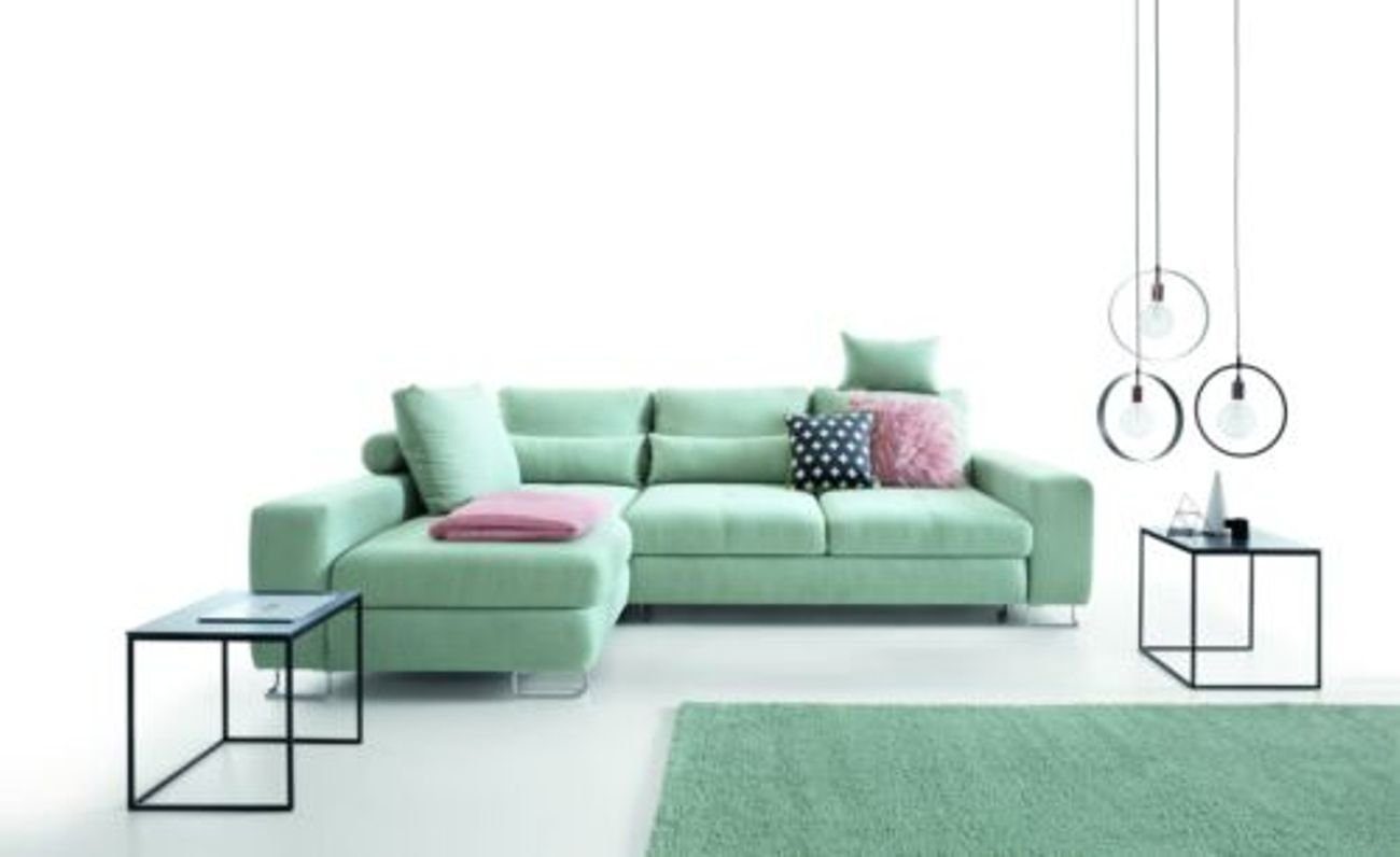 Ecke L-Form Sofas Wohnzimmer Couch Textil Sofas Europe Ecksofa JVmoebel in Polstermöbel, Grün Made Ecksofa