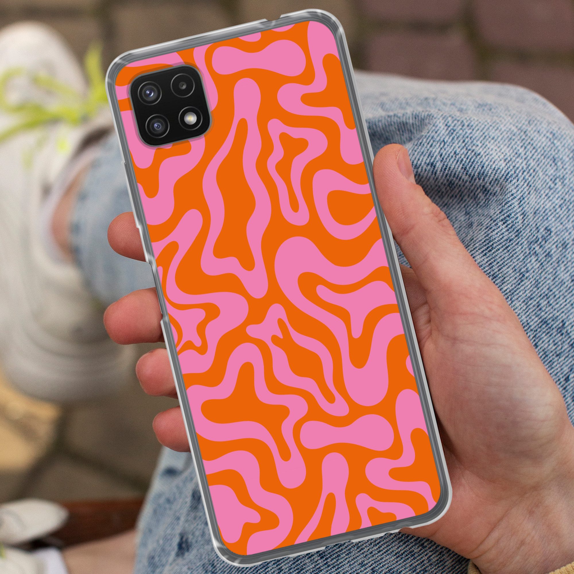 MuchoWow Handyhülle für Samsung Galaxy A22 5G Muster - Rosa - Orange - Abstrakt - Modern, Smartphone-Bumper, Print, Handy Schutzhülle Dünn