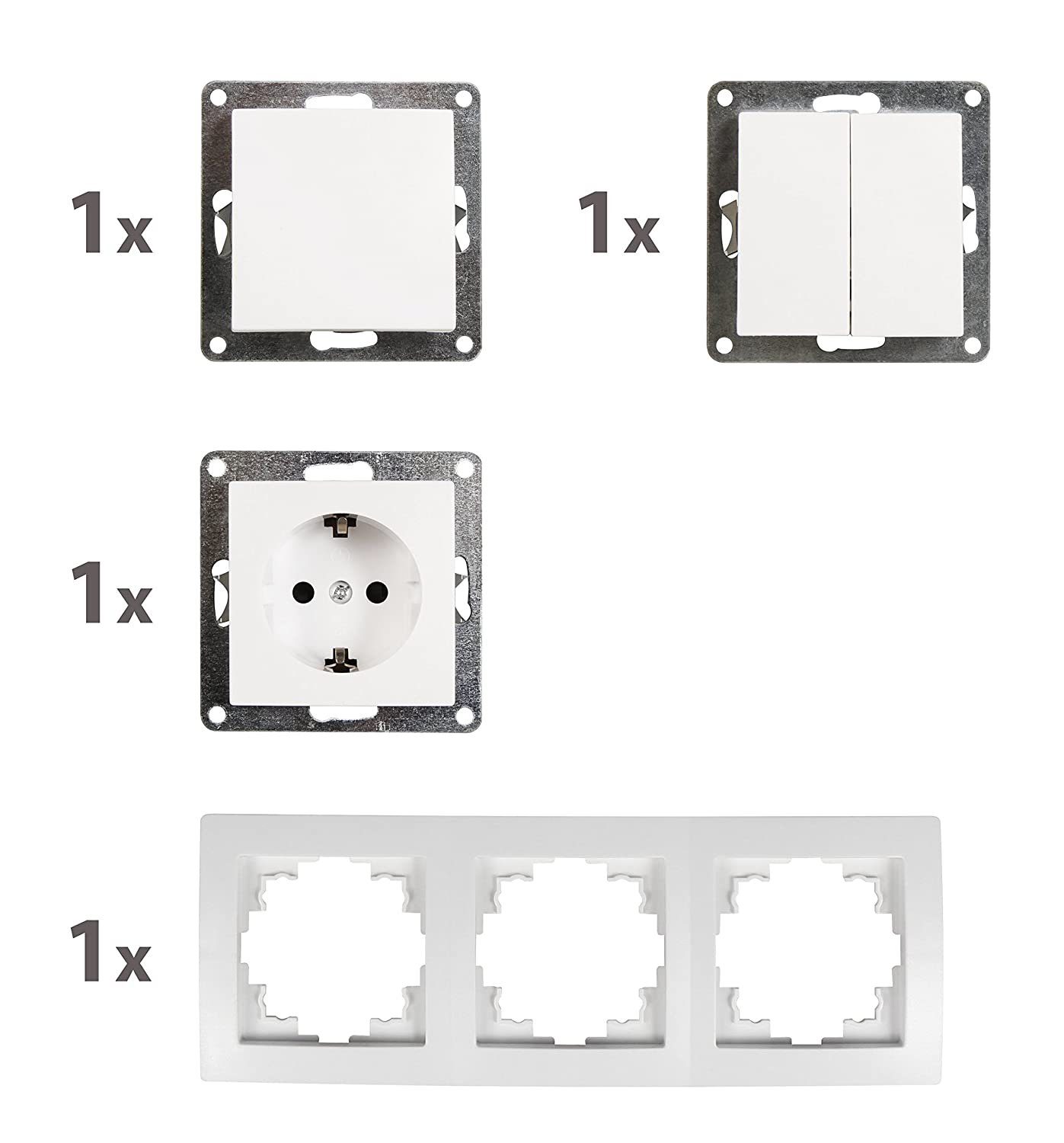 McPower Steckdose Wand Steckdosen und Schalter Set McPower Flair Tür 3-fach 4-teilig