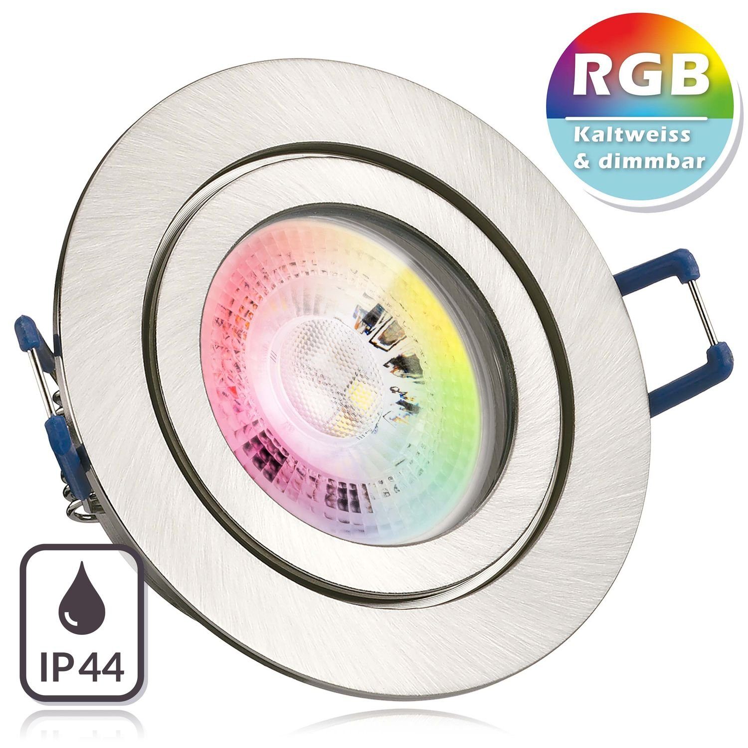 LEDANDO LED Einbaustrahler IP44 RGB LED Einbaustrahler Set GU10 in edelstahl / silber gebürstet m
