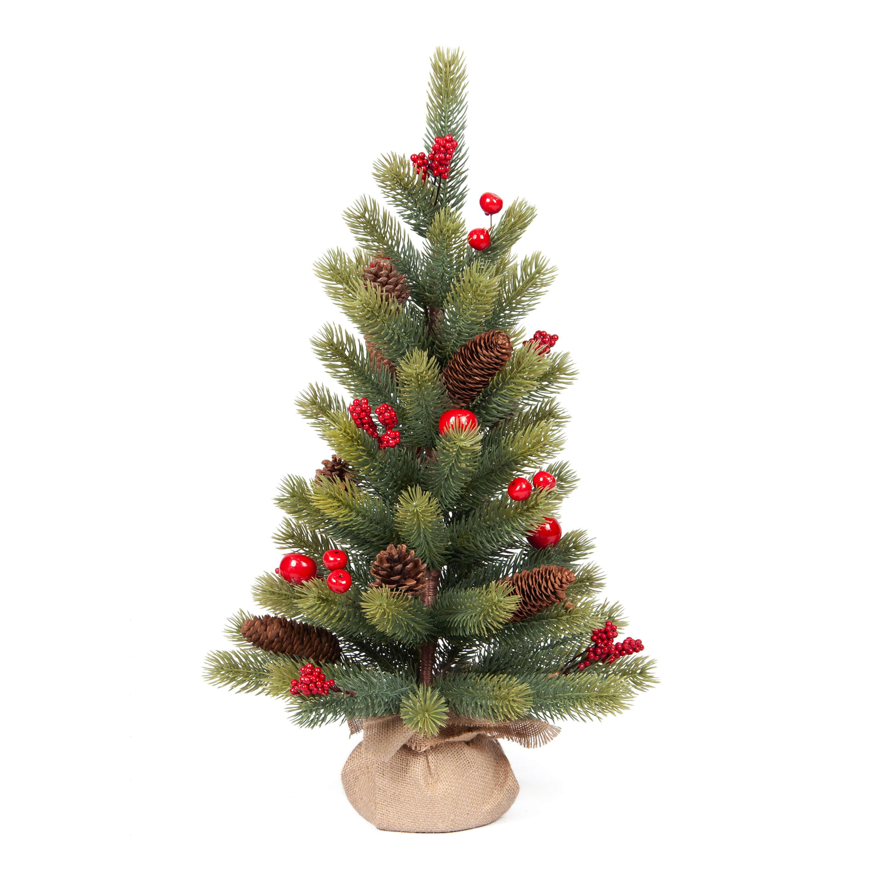 artplants Künstlicher Weihnachtsbaum Deko Tannenbaum HANKA, Zapfen, Früchte, Jutesack, 60cm, Ø30cm