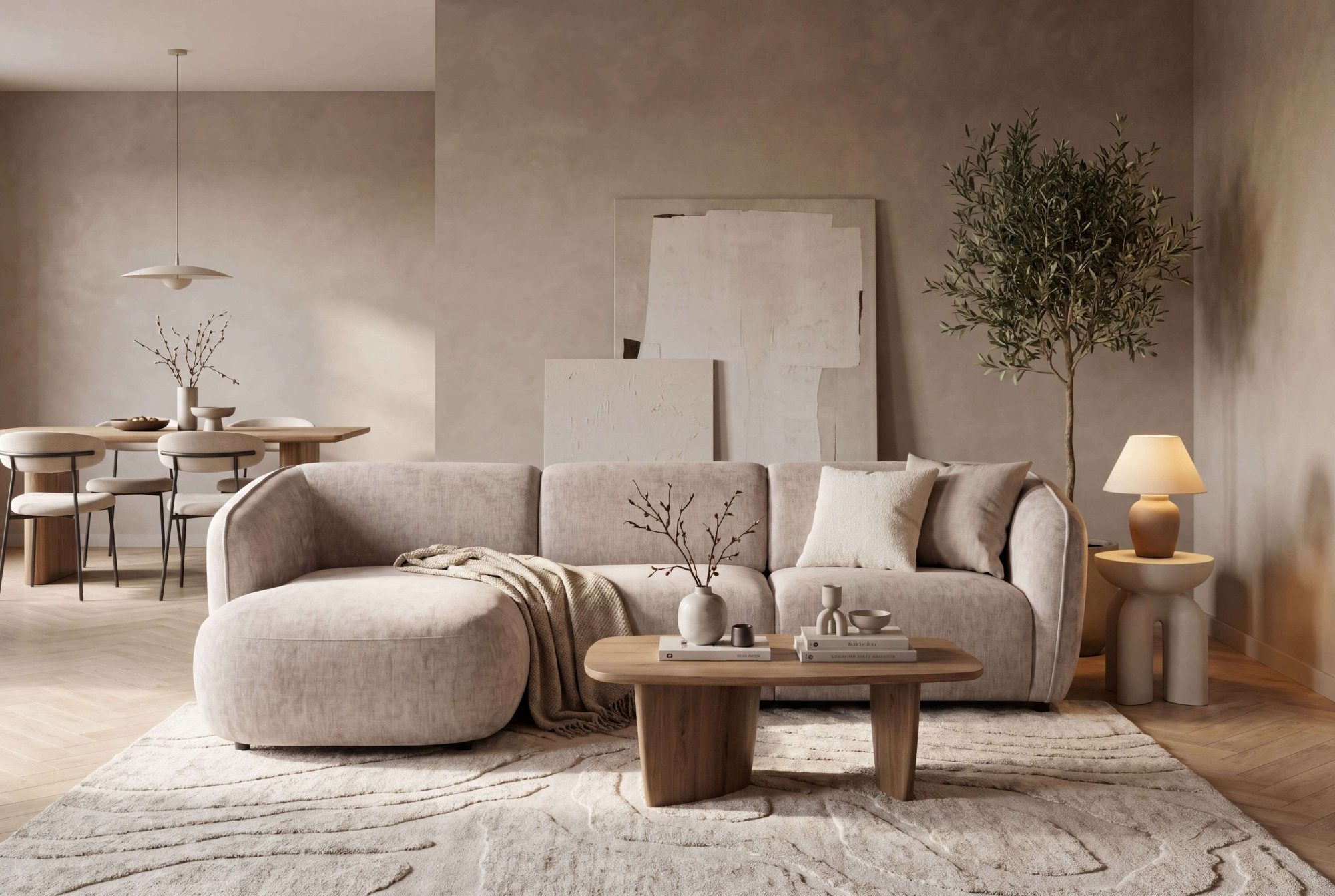 Home affaire Ecksofa OSTRUP Rundsofa, L-Form, Naturtöne, Boucle oder Chenille, Breite 280 cm, organische Form mit sanften Rundungen