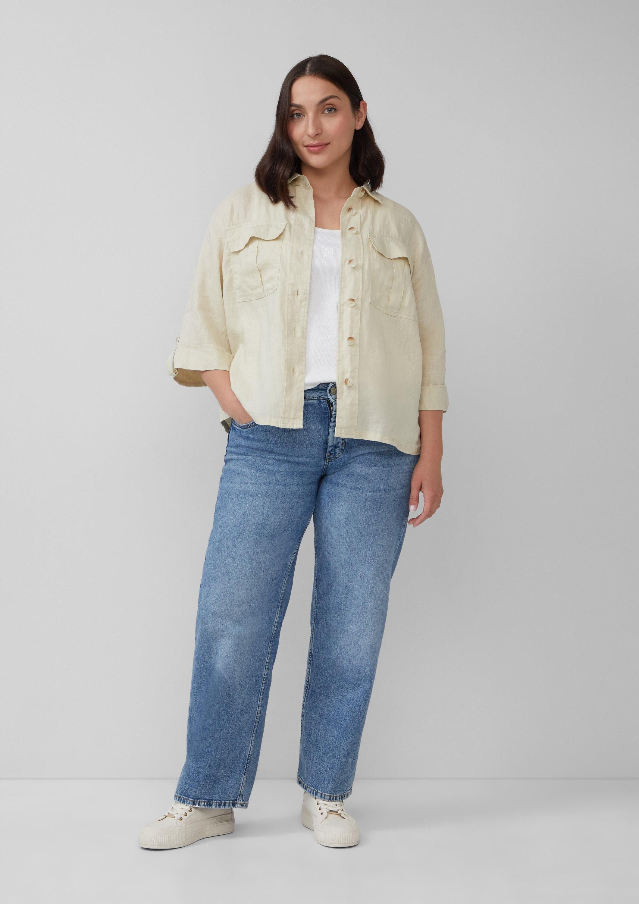s.Oliver Kurzarmbluse Bluse Leinen-Overshirt im Relaxed Fit mit weiten 3/4-Ärmeln