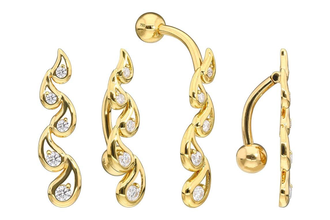 PIERCINGLINE Bauchnabelpiercing 18 Karat Gold Bananabell MOISSANITE + ORIENTALISCHES DESIGN (Bananabells, 1-tlg)