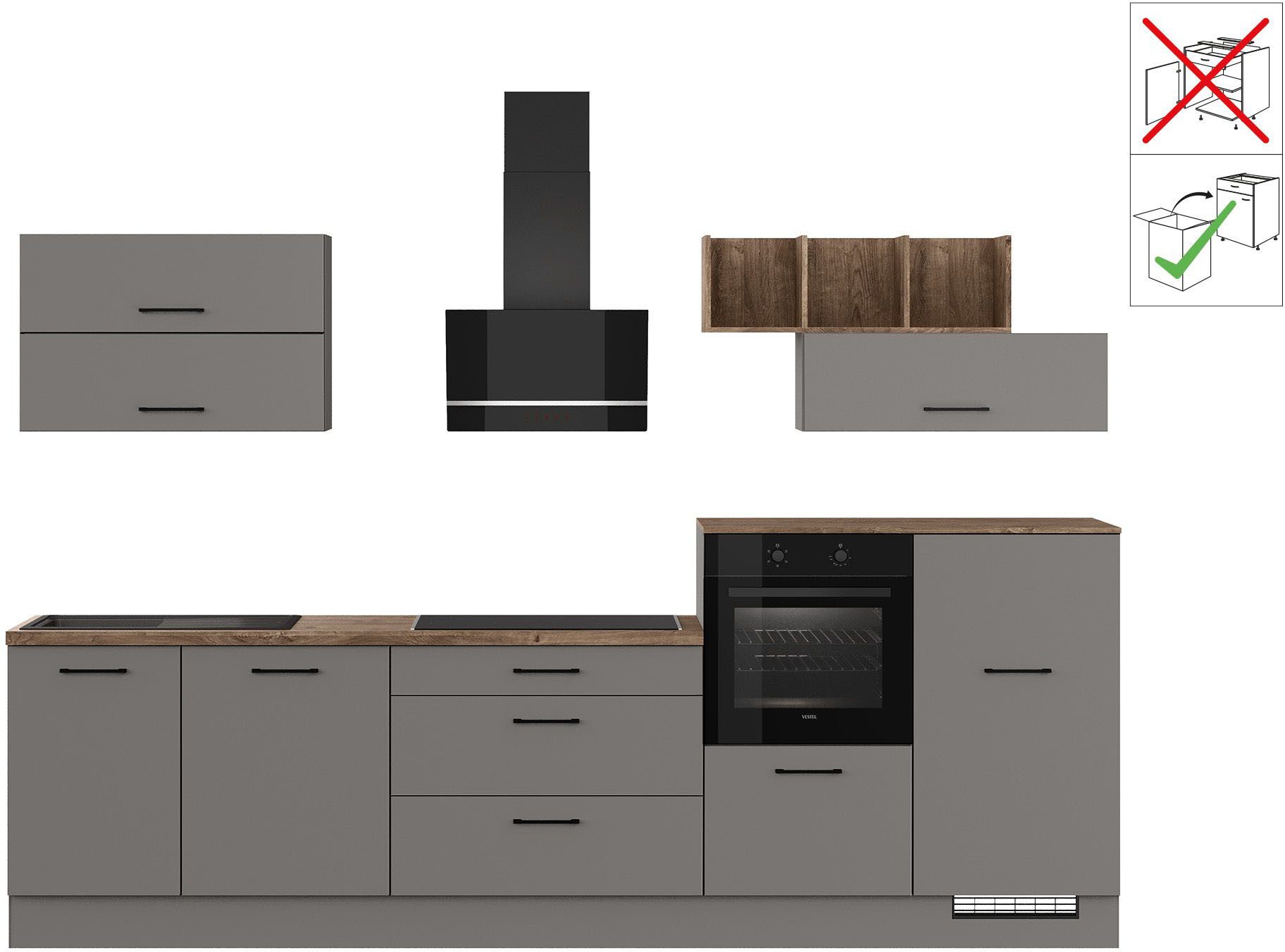 IMPULS KÜCHEN Küchenzeile "New York", Schubkästen mit Soft-Close, wählbare Ausrichtung, Soft-Close-Schubkästen, Breite 320 cm