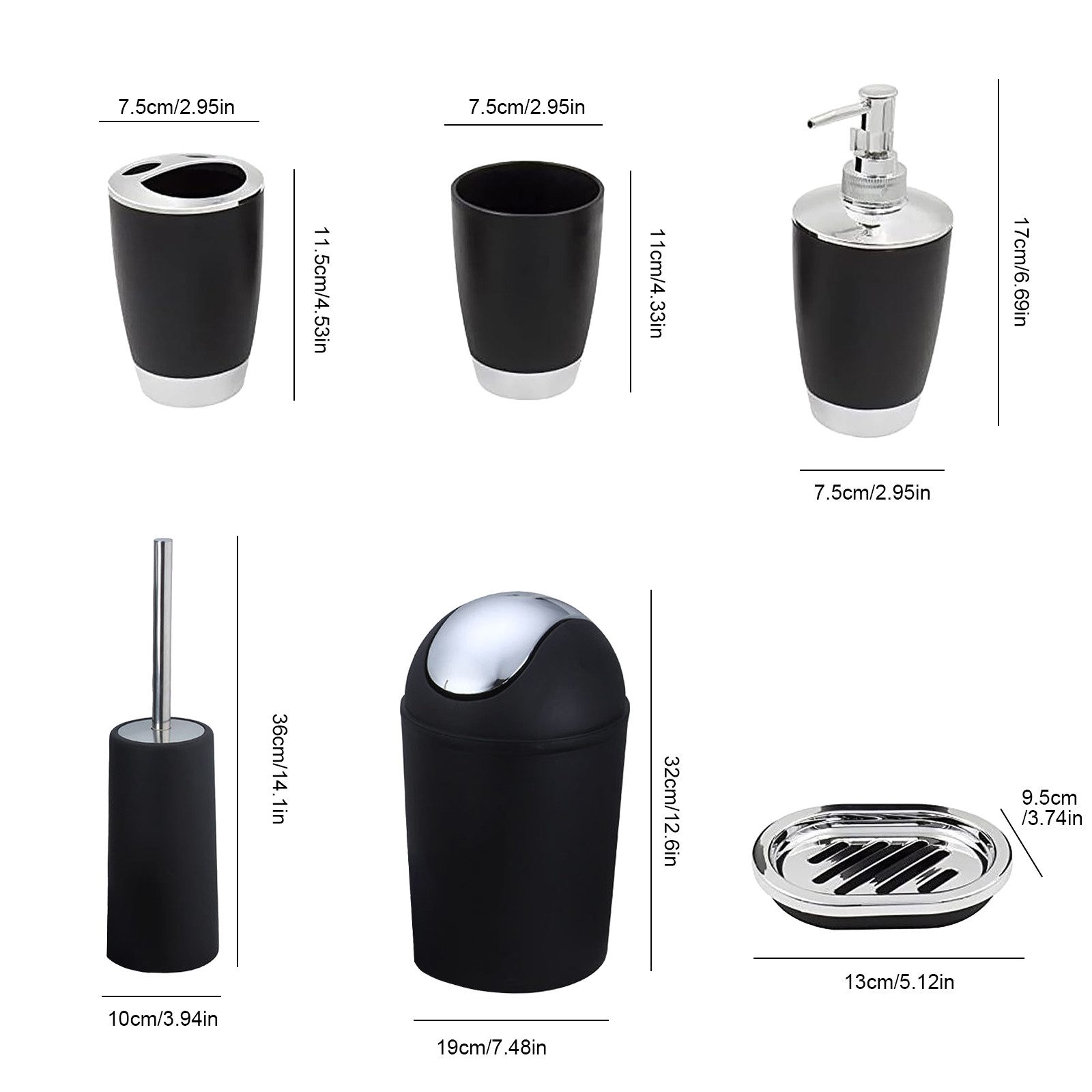 HAUSS SPOLE Badaccessoire-Set 6er Badezimmer-set Zahnputzbecher Badaccessoires-Sets Seifenspender, WC Bürste Seifenschale Zahnputzbecher Zahnbürstenhalter Mülleimer, 6 tlg., für Zuhause Büro Hotel Badezimmer Organizer