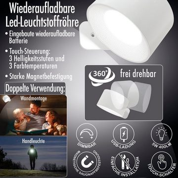 Best Direct® LED Wandleuchte Vigilamp Pod, 6, LED fest integriert, Tageslichtweiß, Kaltweiß, Warmweiß, wiederaufladbare schwenkbare Leselampe, USB, dimmbar, innen, Akku