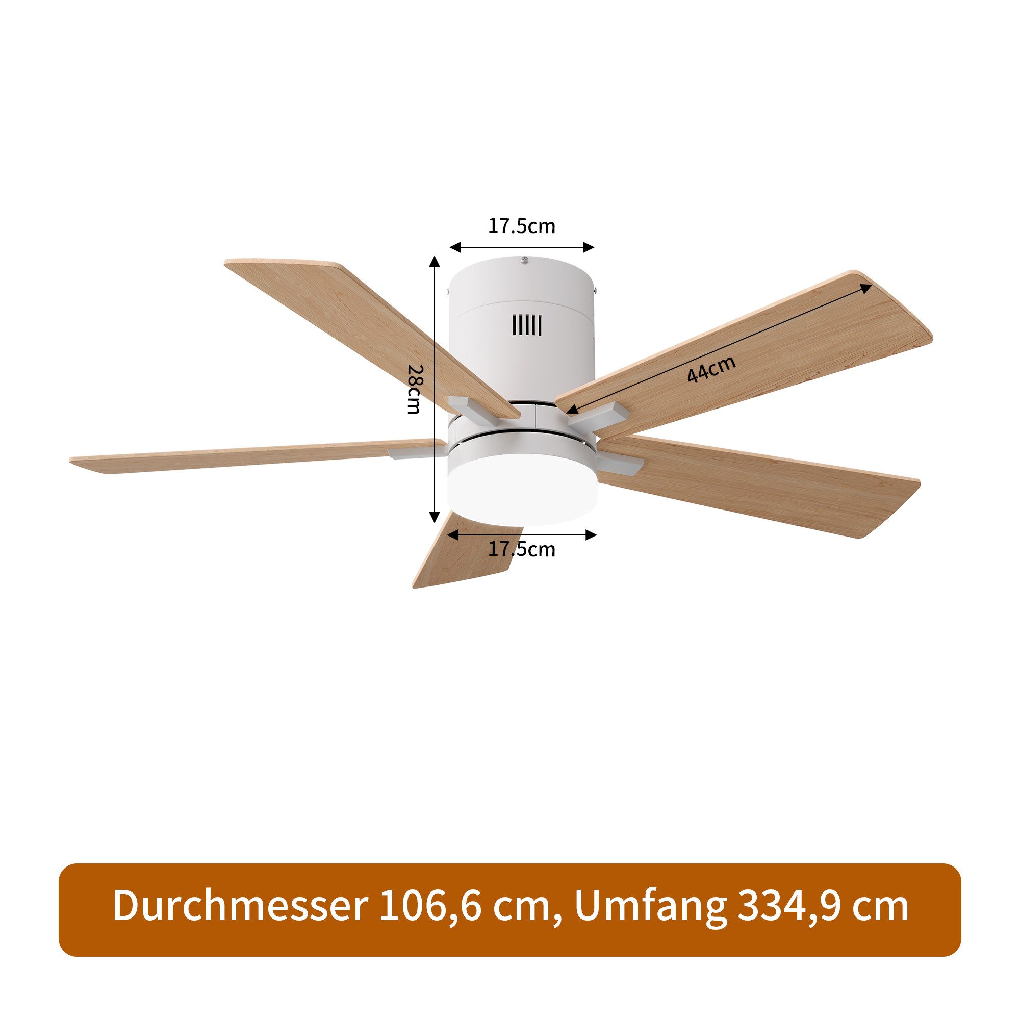 BELUPAI Deckenventilator LED Deckenleuchte mit Ventilator und Licht inkl Fernbedienung, 6-stufiger,42 Zoll,Leise,Leuchte/ Ventilator Getrennt Schaltbar