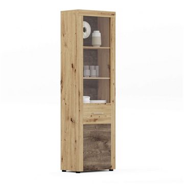 xonox.home Wohnwand Wohnwand FLY Komplettset 4-teilig - in Artisan Eiche Nachbildung, (Komplett-Set, 4-St., Vitrine, Highboard, Lowboard, Wandboard)