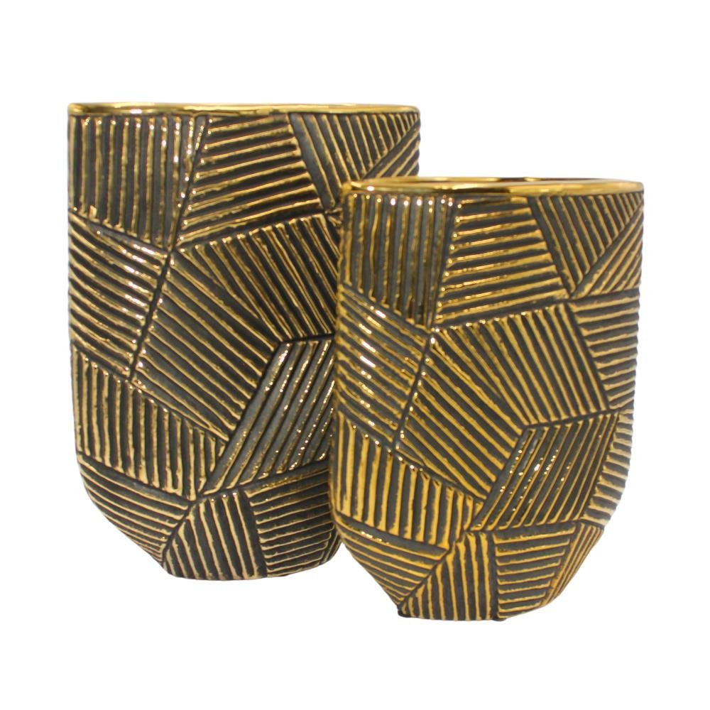 Dekohelden24 Dekovase Edle hochwertige schmale St) Vase Keramik in Vase, (1 1 verschiedene gold-schwarz
