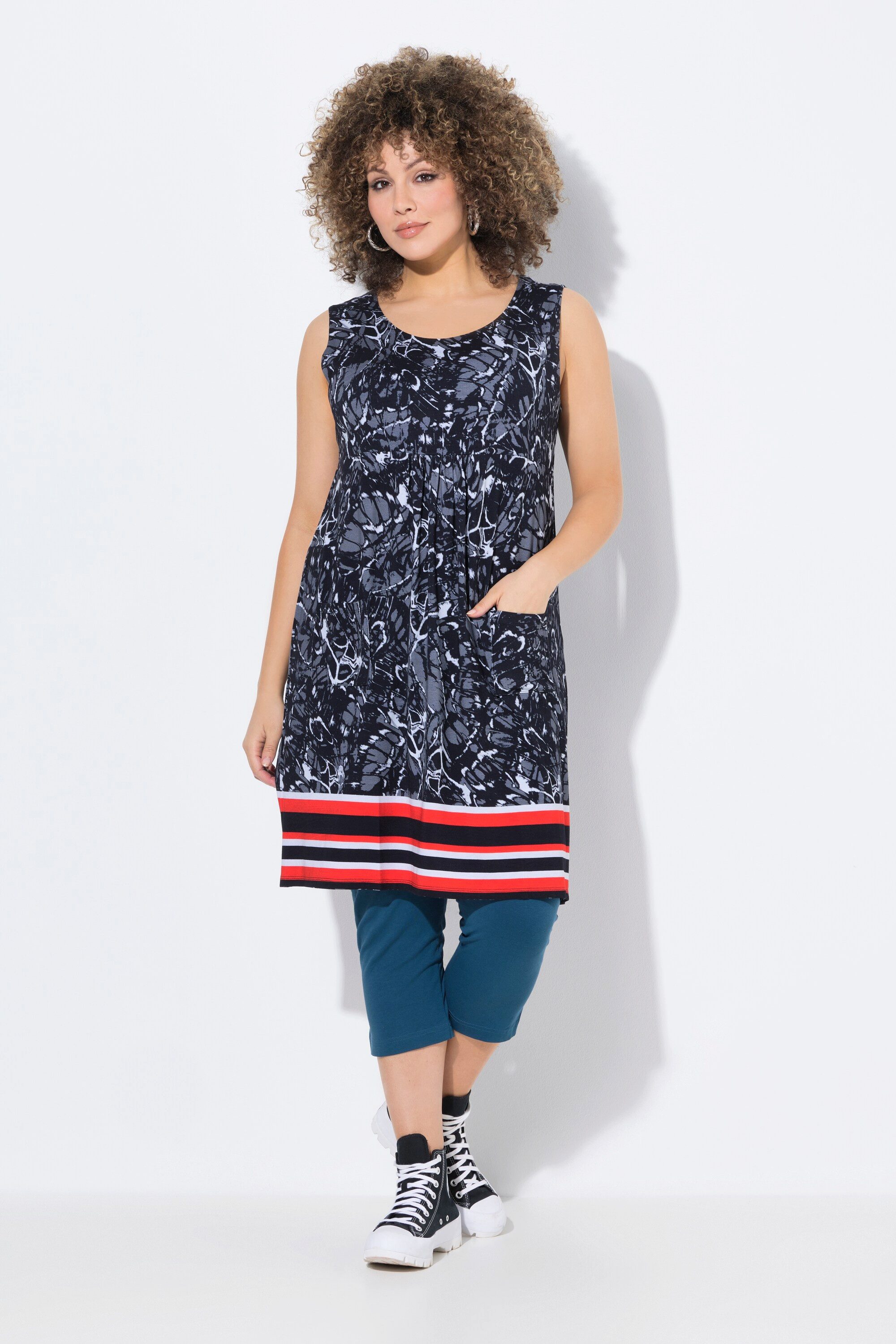 Minikleid Jerseykleid bedruckt A-Linie Rundhals ärmellos