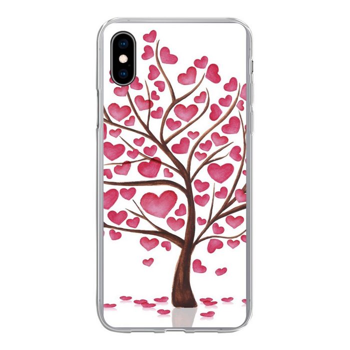 MuchoWow Handyhülle Eine Illustration eines Baumes mit Herzen Handyhülle Apple iPhone Xs Max Smartphone-Bumper Print Handy
