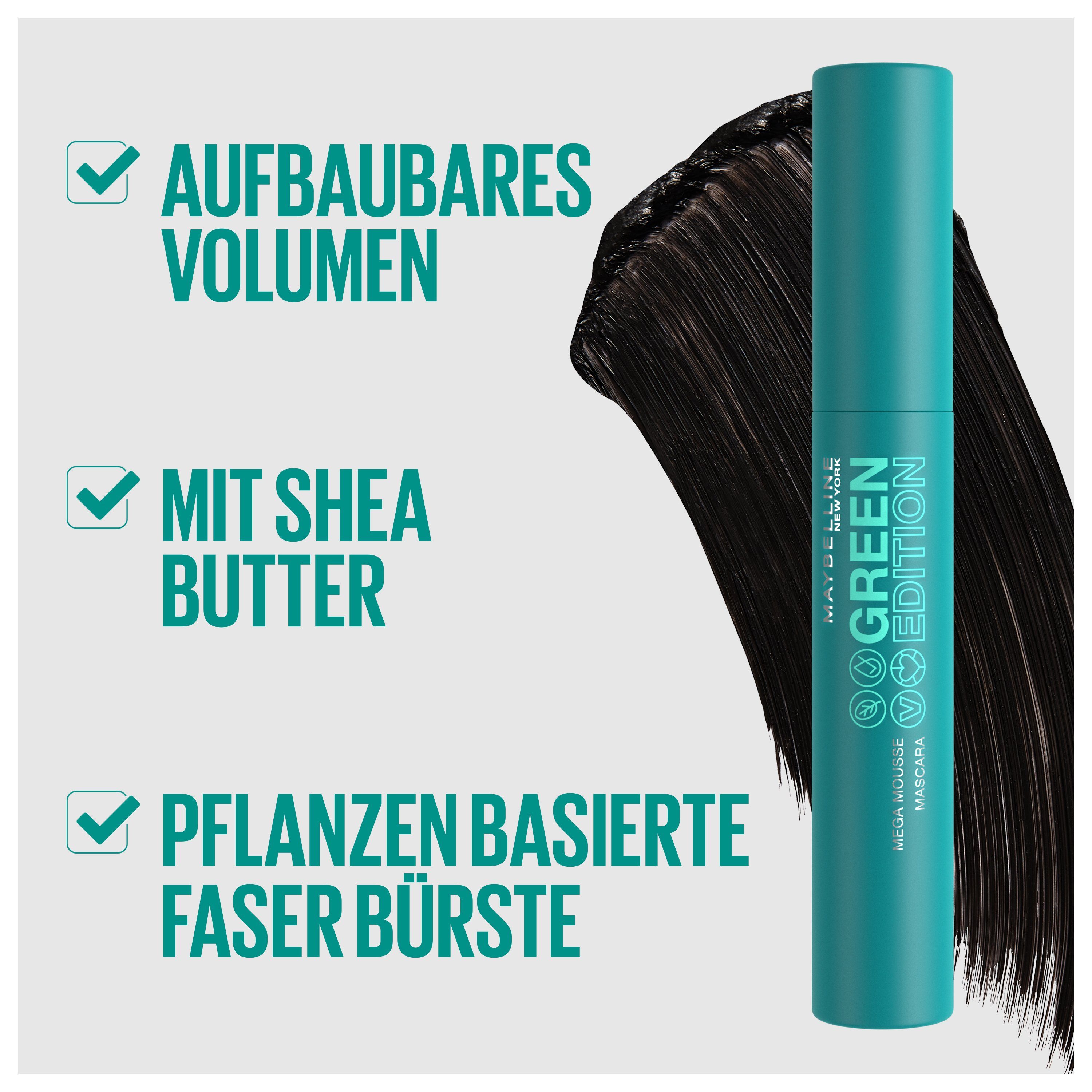 MAYBELLINE 002 YORK Mousse Green Mega schwarz NEW Edition WSH Mascara Mascara
