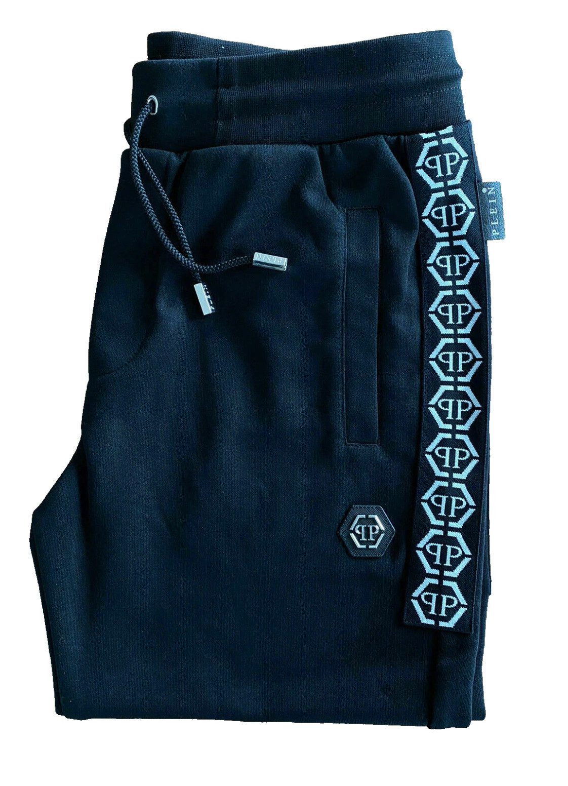 PHILIPP PLEIN Jogginghose Herren Sweatpants Hose Tape Stripe Leder Patch Siim Fit PP-Branding entlang beider Beine