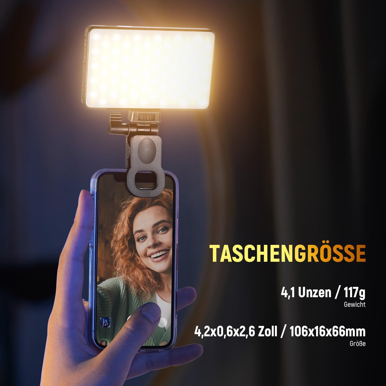 Neewer Videoleuchte BL120B BASICS LED Handy Selfie-Licht, dimmbare, wiederaufladbares, mit Farbfilme/Diffusor, 3000mAh, Ansteck Fülllicht für iPhone Kamera