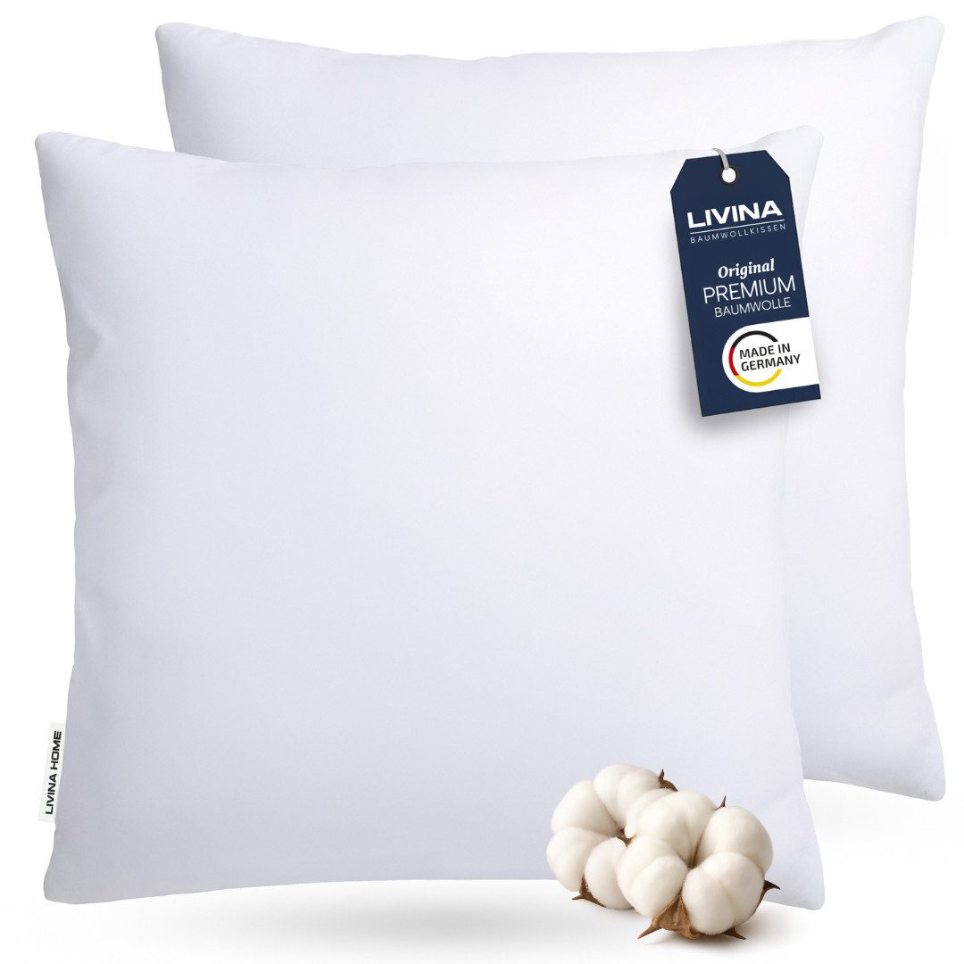 LIVINA HOME Baumwollkissen Premium Kopfkissen, 100% Baumwollbezug, 80x80, 40x80 Kissen, Füllung: Premium-Microfaser, Bezug: 100% Baumwolle, Seitenschläfer, Rückenschläfer, 1 oder 2-tlg., Rückenschläfer, Seitenschläfer, Schlafkissen - Made in Germany