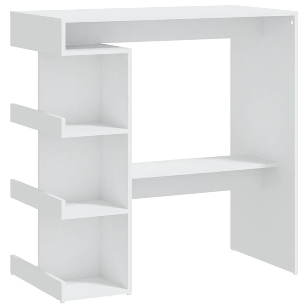 furnicato Bartisch Weißer Stehtisch 100 x 50 x 101,5 cm aus Holzwerkstoff (1-St), Bar-Tisch mit drei Ablageflächen, Fußstütze und Wandhalterung