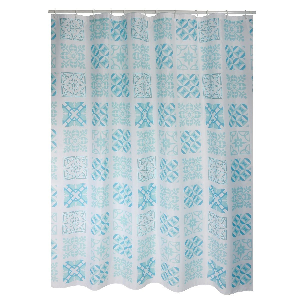 MSV Duschvorhang Cotexsa SINTRA Breite 180 cm, Textil-Duschvorhang, Made in Spain, 100% Polyester, wasserundurchlässig, Anti-Schimmel-Effekt, Anti-Bakteriell beschichtet, waschbar 30°, 180 x 200 cm, geometrisches Mantra Muster, Farbe türkis grün