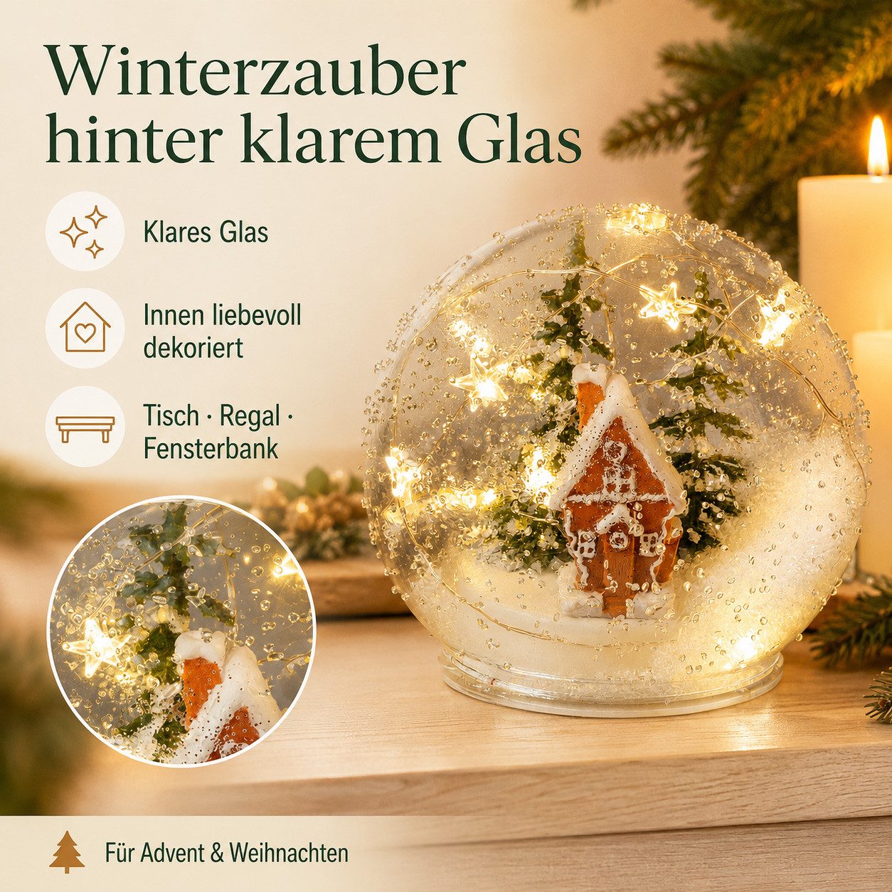 formano LED Dekolicht LED Deko-Kugel Winterlandschaft mit Timer, 12 cm Weihnachten, LED fest integriert – Bild 5 von 5