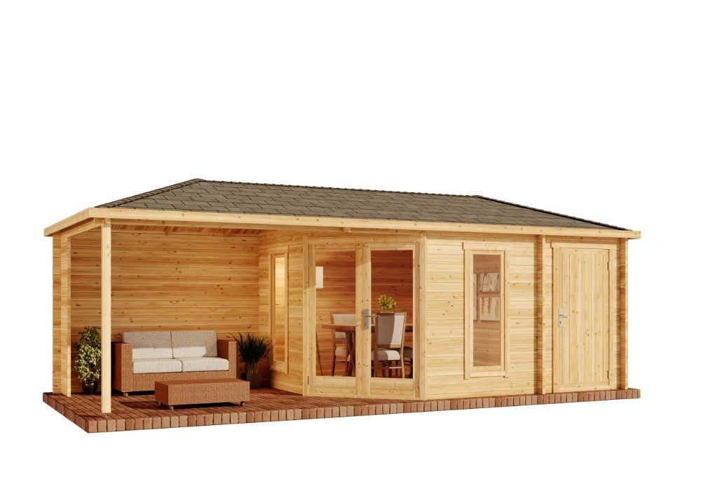Alpholz 5-Eck Gartenhaus Liwa mit Anbau 40mm Imprägniert (Pinie) 714 cm x 3 günstig online kaufen