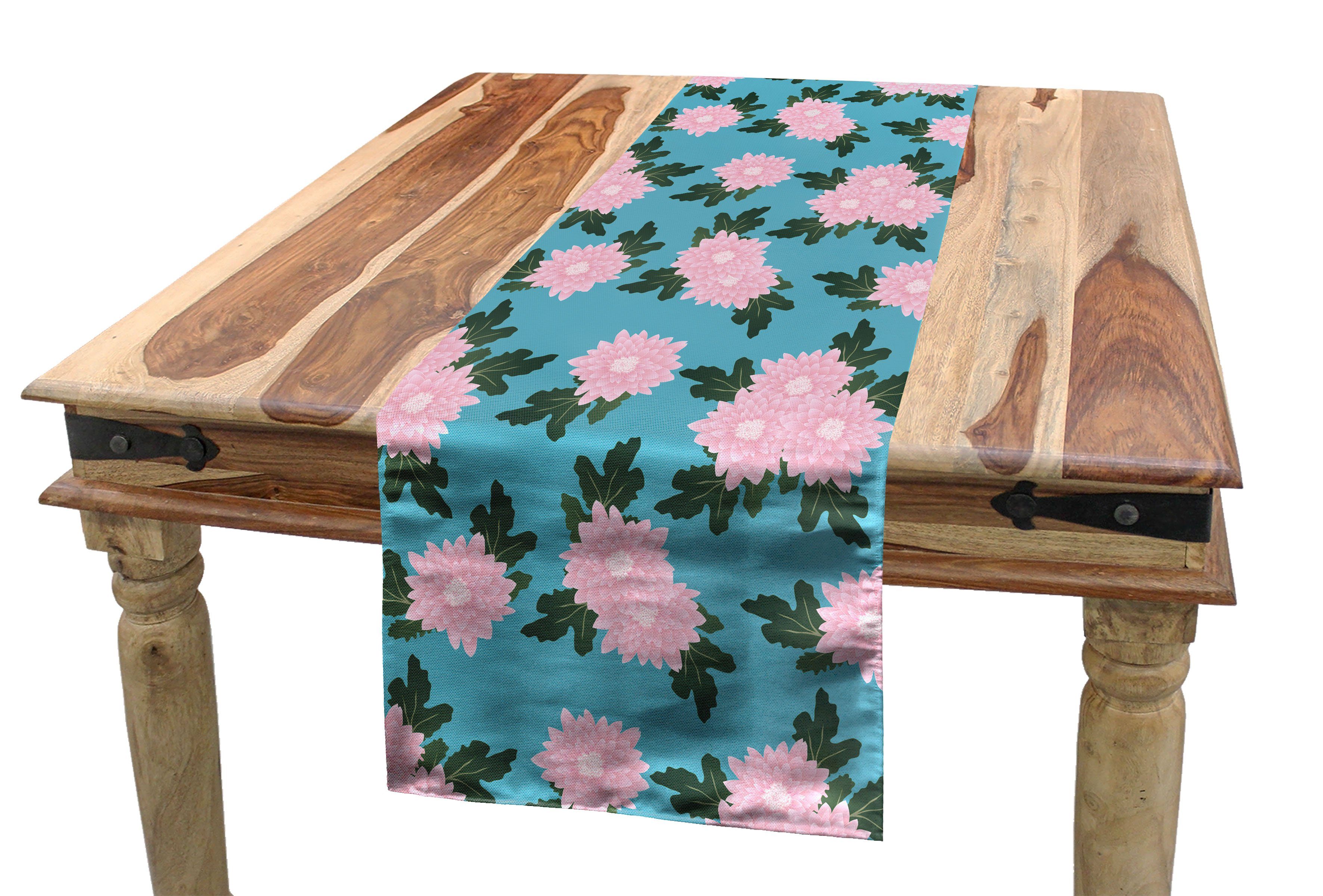 Abakuhaus Tischläufer Esszimmer Küche Rechteckiger Dekorativer Tischläufer, Blau Und Pink weiche Chrysanthemen