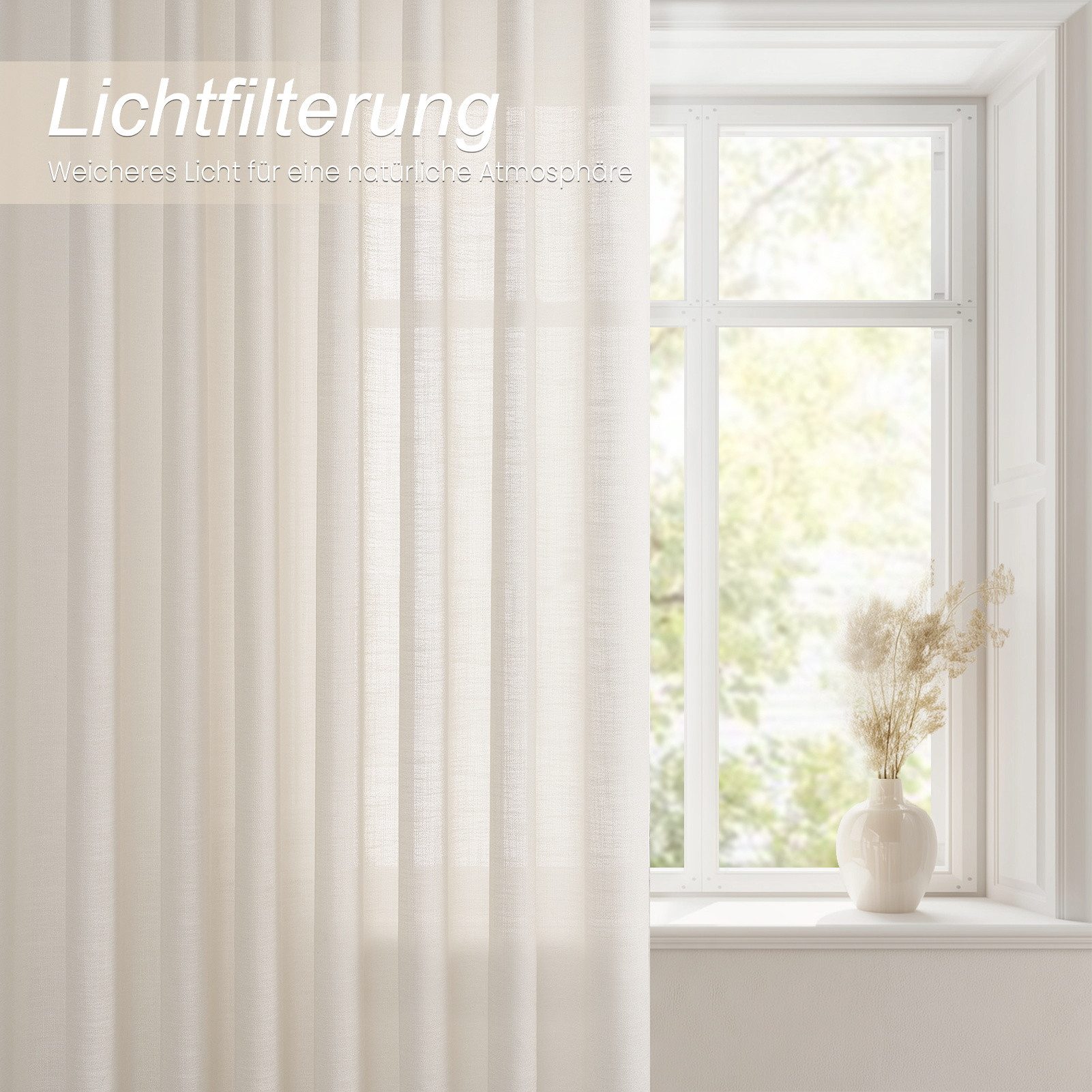 Topfinel Gardine wohnzimmer modern ösenvorhänge schlafzimmer leinen halbtransparent (2 St), Ösen, halbtransparent