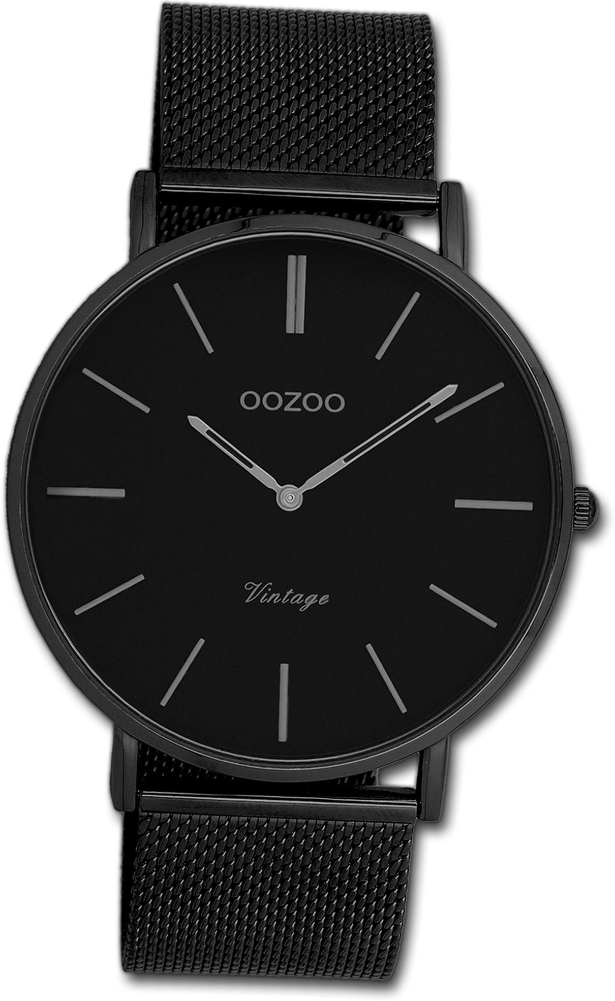 OOZOO Quarzuhr Oozoo Herren Armbanduhr Ultra Slim, Herren, Damenuhr Edelstahlarmband schwarz, rundes Gehäuse, groß (44mm)