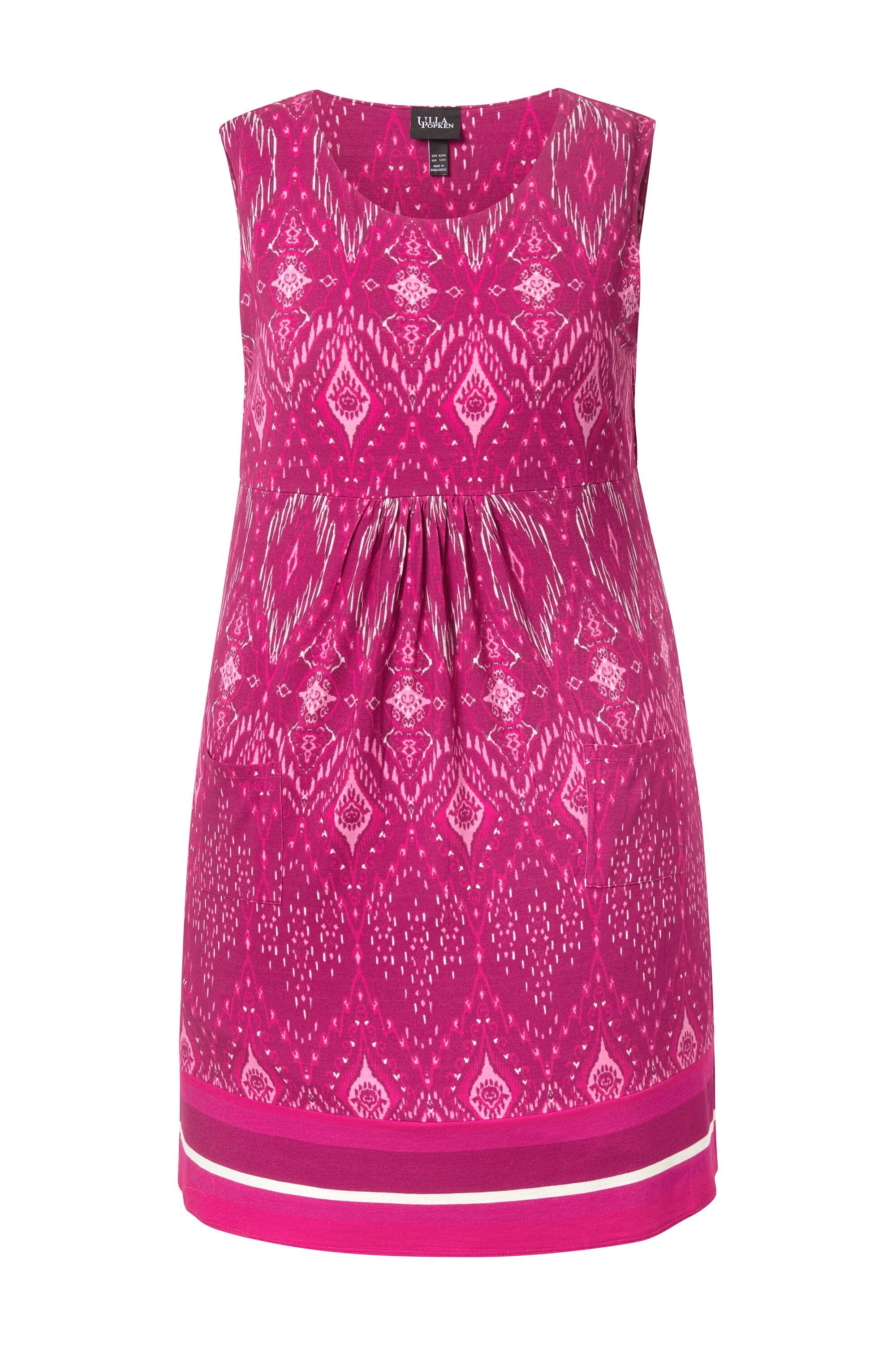 Ulla Popken Minikleid Jerseykleid Bordüre A-Linie Rundhals ärmellos