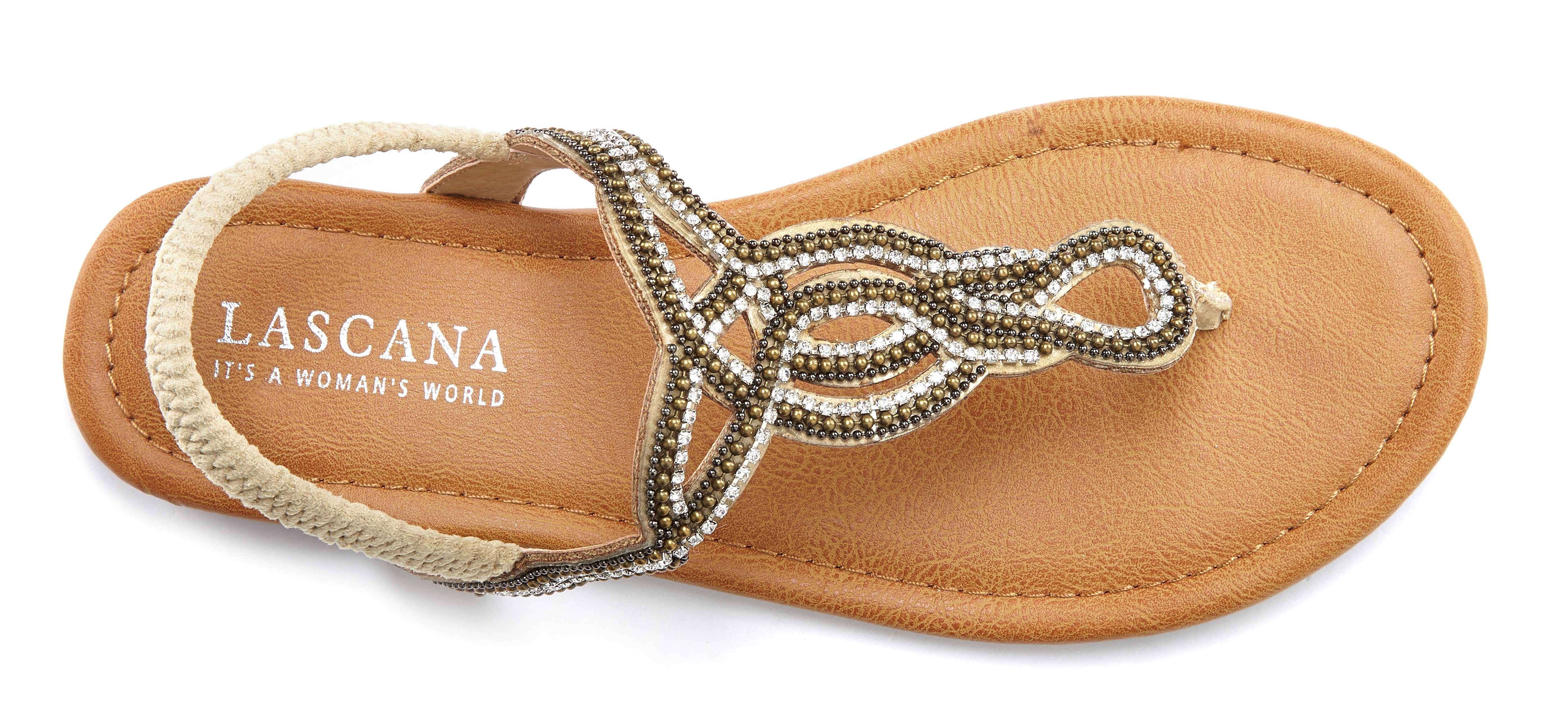 LASCANA Zehentrenner Sandale, Pantolette mit Schmucksteinen in Glitzer-Opti günstig online kaufen