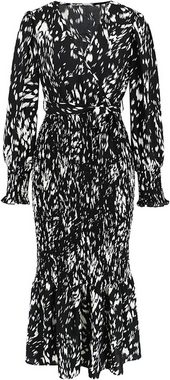 BlauWave Dirndl Damen Kleid V Ausschnitt Langarm Wickeloptik Blümchenkleid (1-tlg., Frühlings- und Herbstkleid) Langes Kleider mit Vintage-Print
