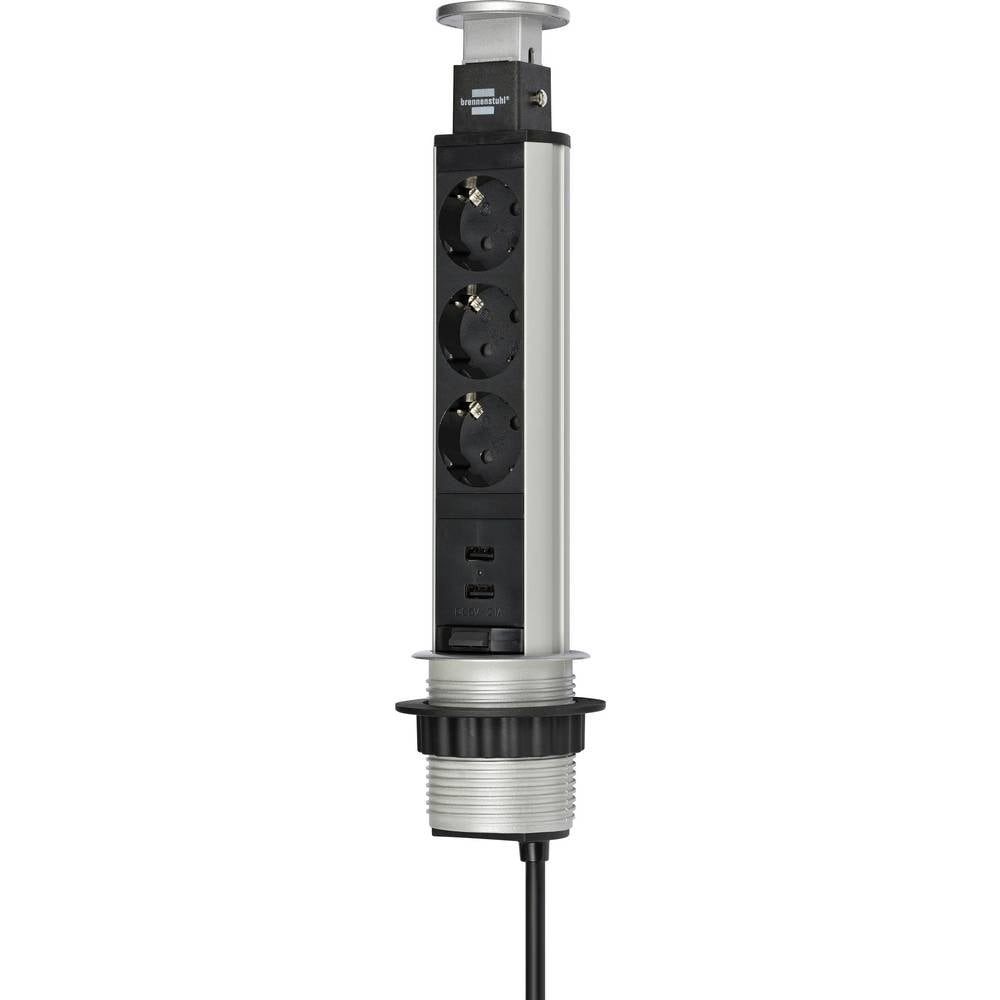 Brennenstuhl Tower Power USB-Charger Tischsteckdosenleiste 3-fach 1396200013 Steckdosenleiste, versenkbar, mit USB, mit Schalter, erhöhter Berührungsschutz