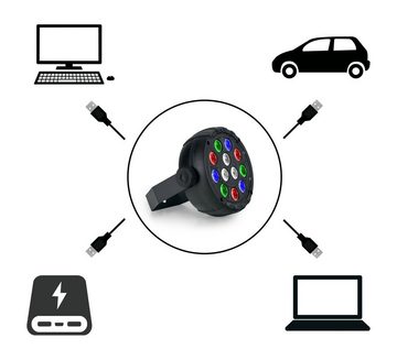 Showlite Discolicht PL-12 USB-PAR12 Partyspot - Stromversorgung über USB-Netzteil, Integriertes Mikrofon für Musiksteuerung