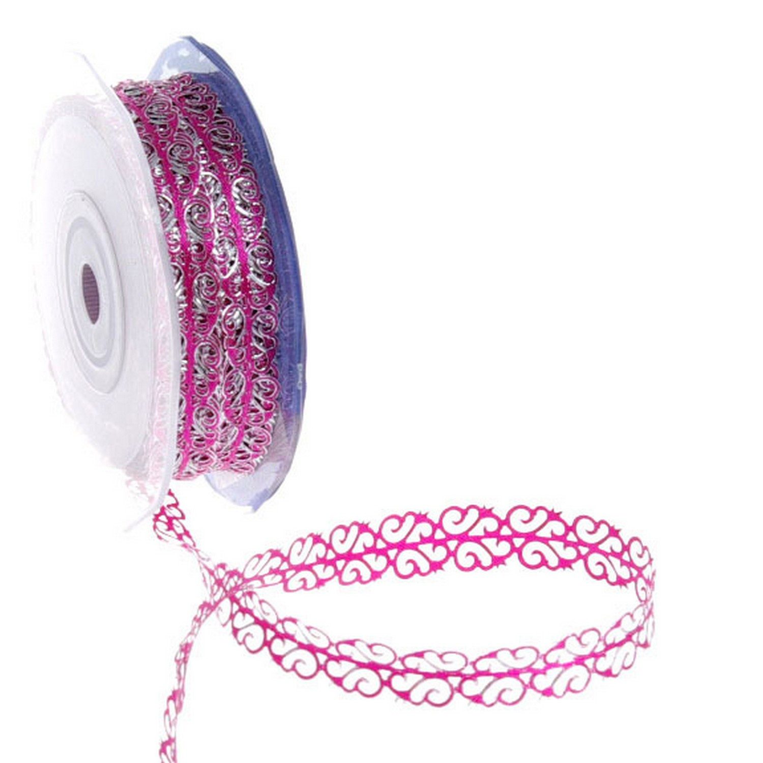 Deko AS Dekoband Dekobordüre "Vine Ribbon" - fuchsia-silber - 12mm - 20m - 92102 39, Bordüre Geschenkband modern