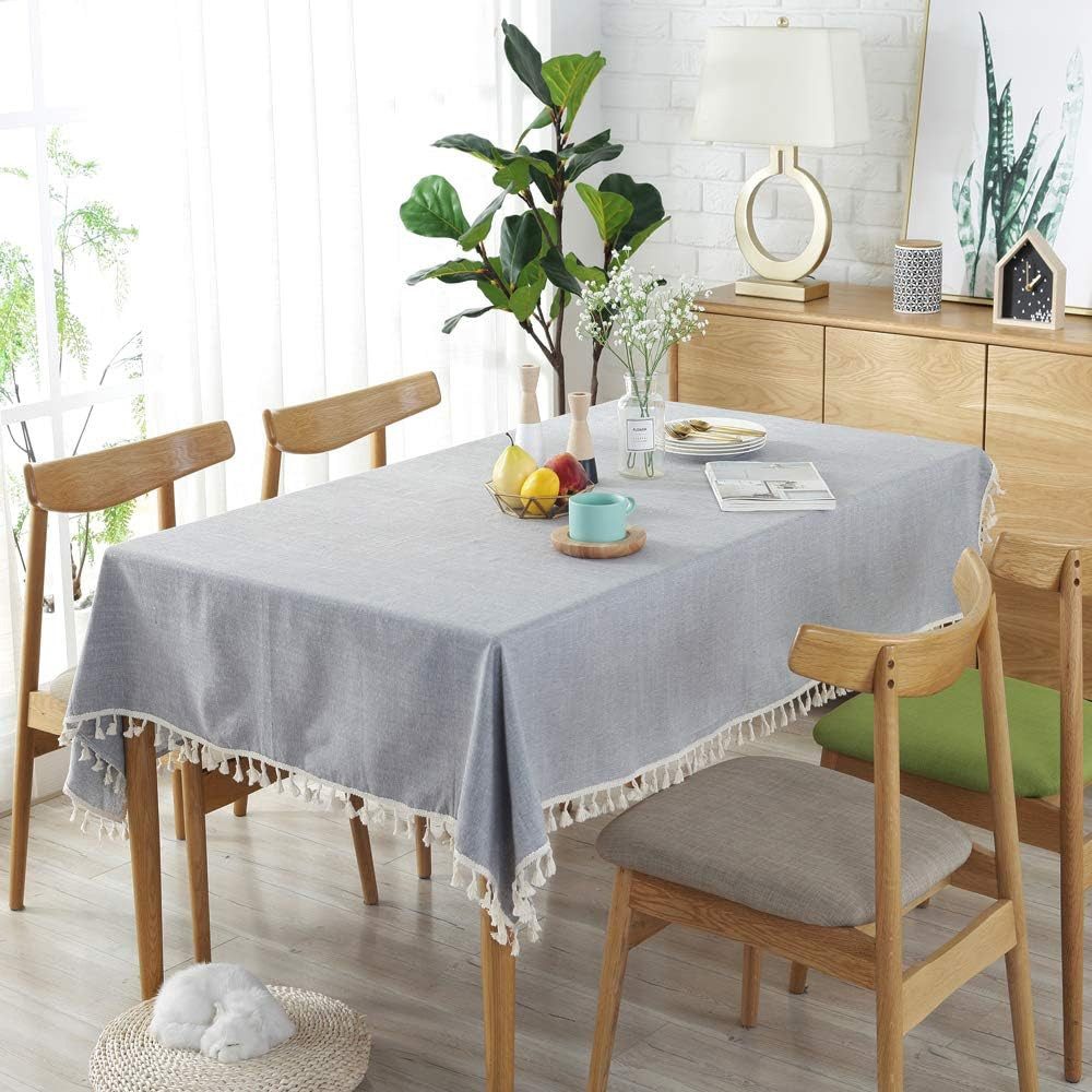 TUWENA Tischdecke Rechteckig Tischdecke,Leinen Baumwolle Tischtuch Abwaschbar mit Quaste
