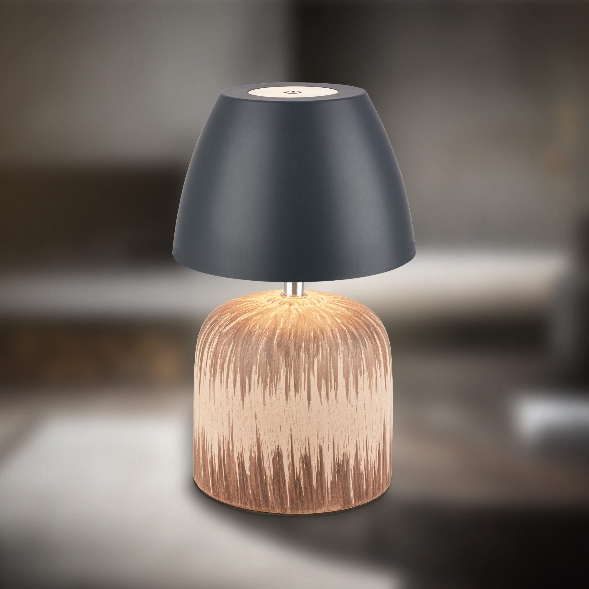 Briloner Leuchten LED Tischleuchte Akku Tischlampe Indoor/Outdoor kabellos Keramik, LED fest integriert, kabellos 14 x 36 cm 3W Wohnzimmer Schlafzimmer