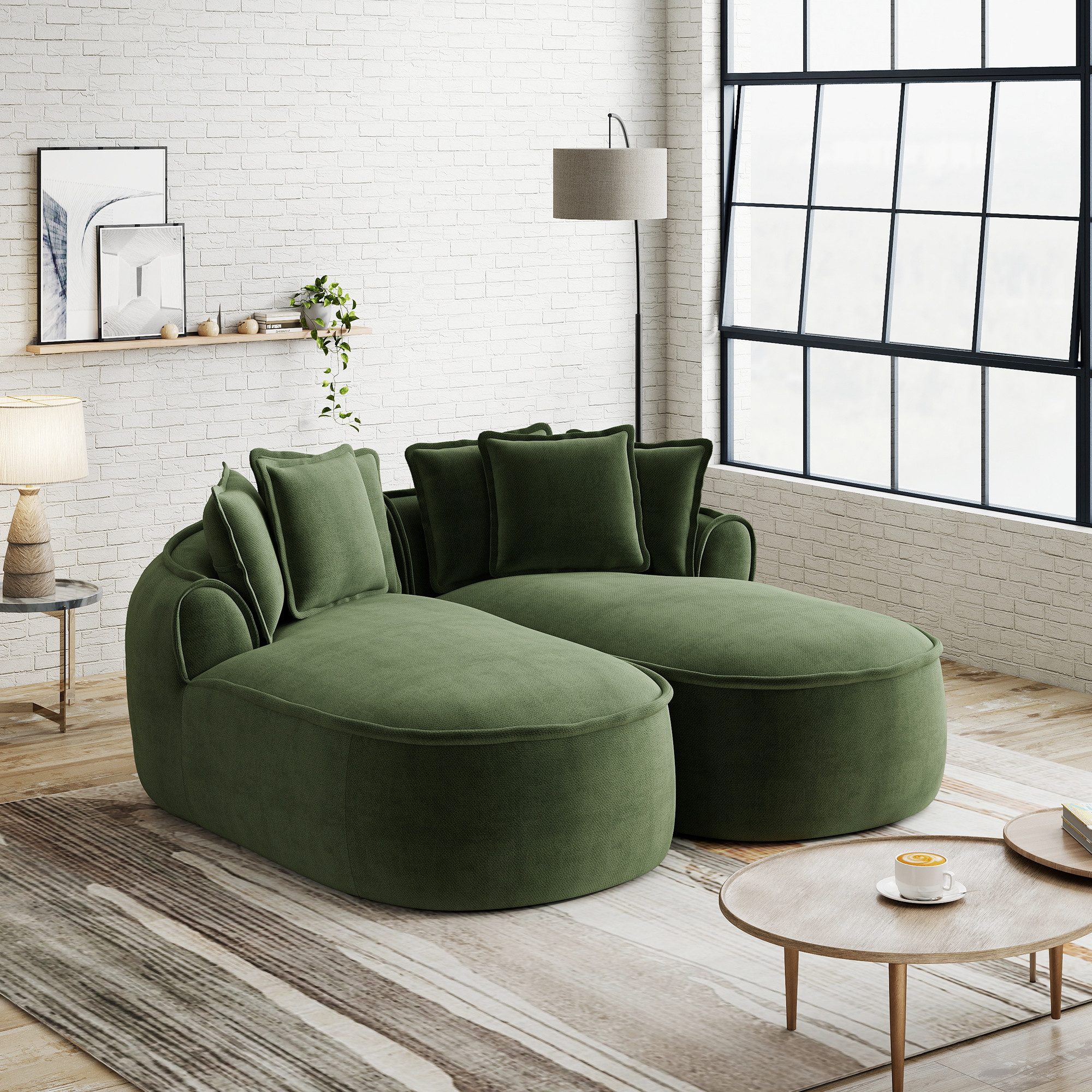 Odikalo Sofa Ecksofa Eckcouch mit Schlaffunktion Modulares Sofa, Chenille Stoff, frameless Design, extra große Doppelte Chaiselongue, inklusive Kissen, kein Aufbau erforderlich, für Wohnzimmer